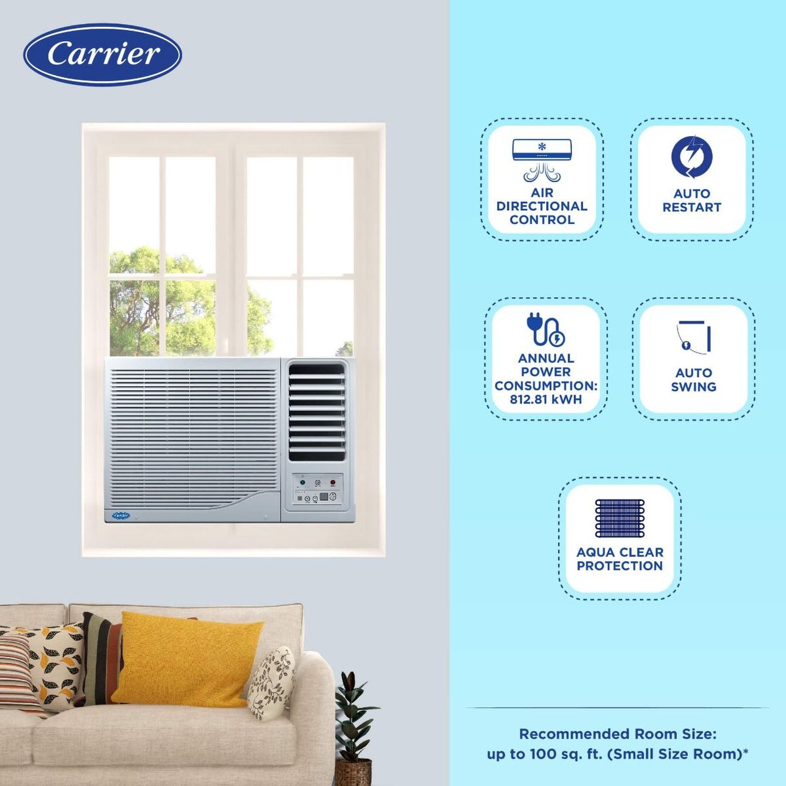 Carrier Estrella Ex 1 Ton 3 Star Fixed Speed Window AC (Copper Condenser, Dust Filter, CAW12EC3R34F0)_17