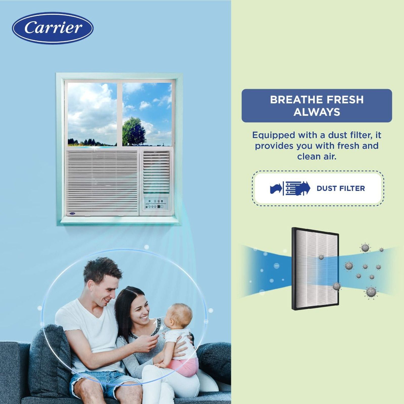 Carrier Estrella Ex 2 Ton 3 Star Fixed Speed Window AC (Copper Condenser, Dust Filter, CAW24EC3R32F0) Carrier Estrella Ex 2 Ton 3 Star Fixed Speed Window AC (Copper Condenser, Dust Filter, CAW24EC3R32F0)_11