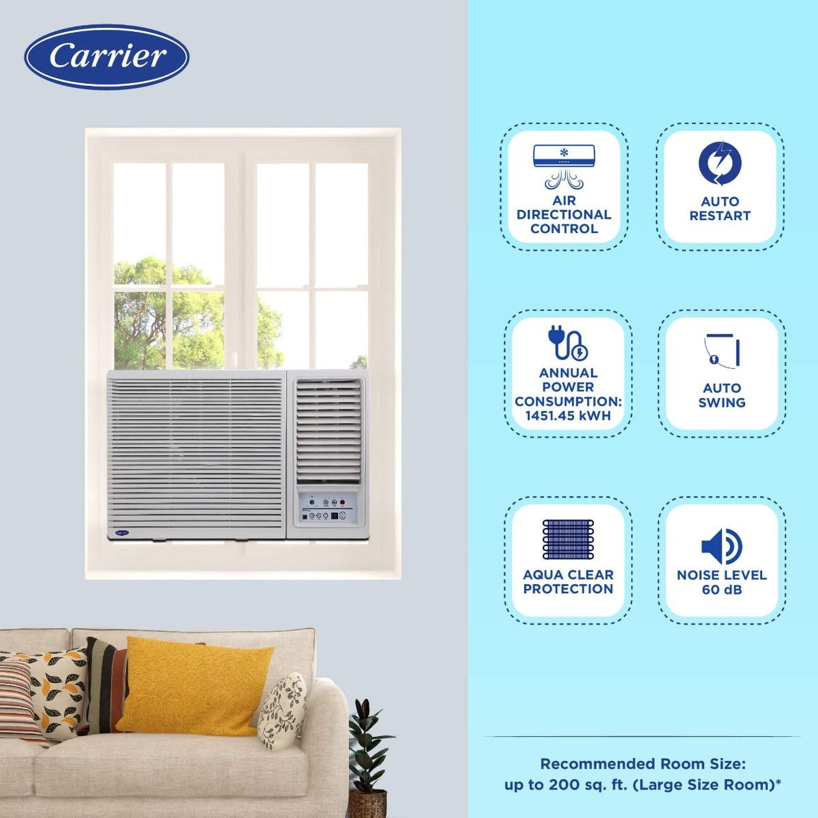 Carrier Estrella Ex 2 Ton 3 Star Fixed Speed Window AC (Copper Condenser, Dust Filter, CAW24EC3R32F0) Carrier Estrella Ex 2 Ton 3 Star Fixed Speed Window AC (Copper Condenser, Dust Filter, CAW24EC3R32F0)_8
