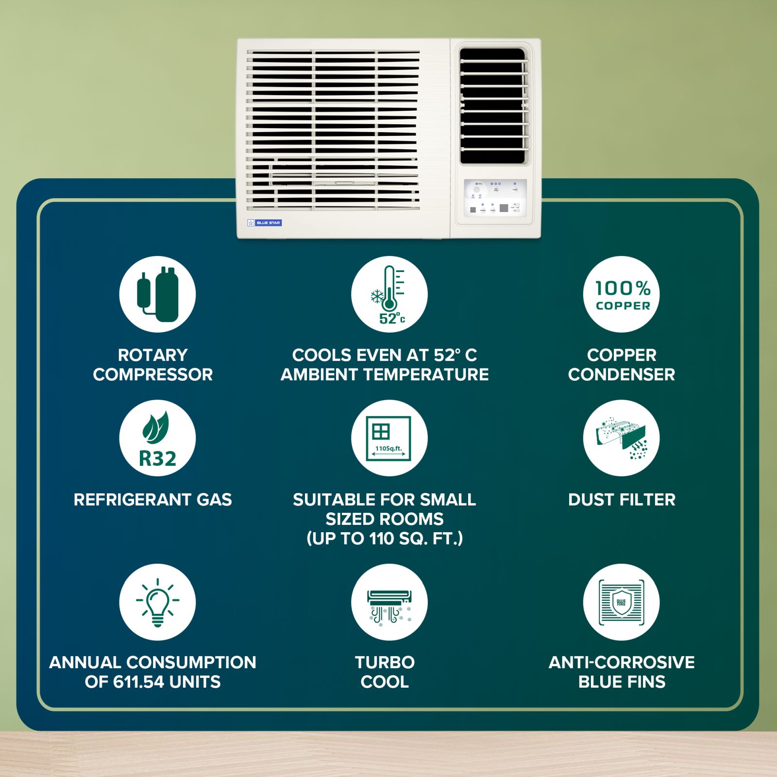 Blue Star L Series 1 Ton 3 Star Fixed Speed Window AC (Copper Condenser, Dust Filter, WFD312L)_8