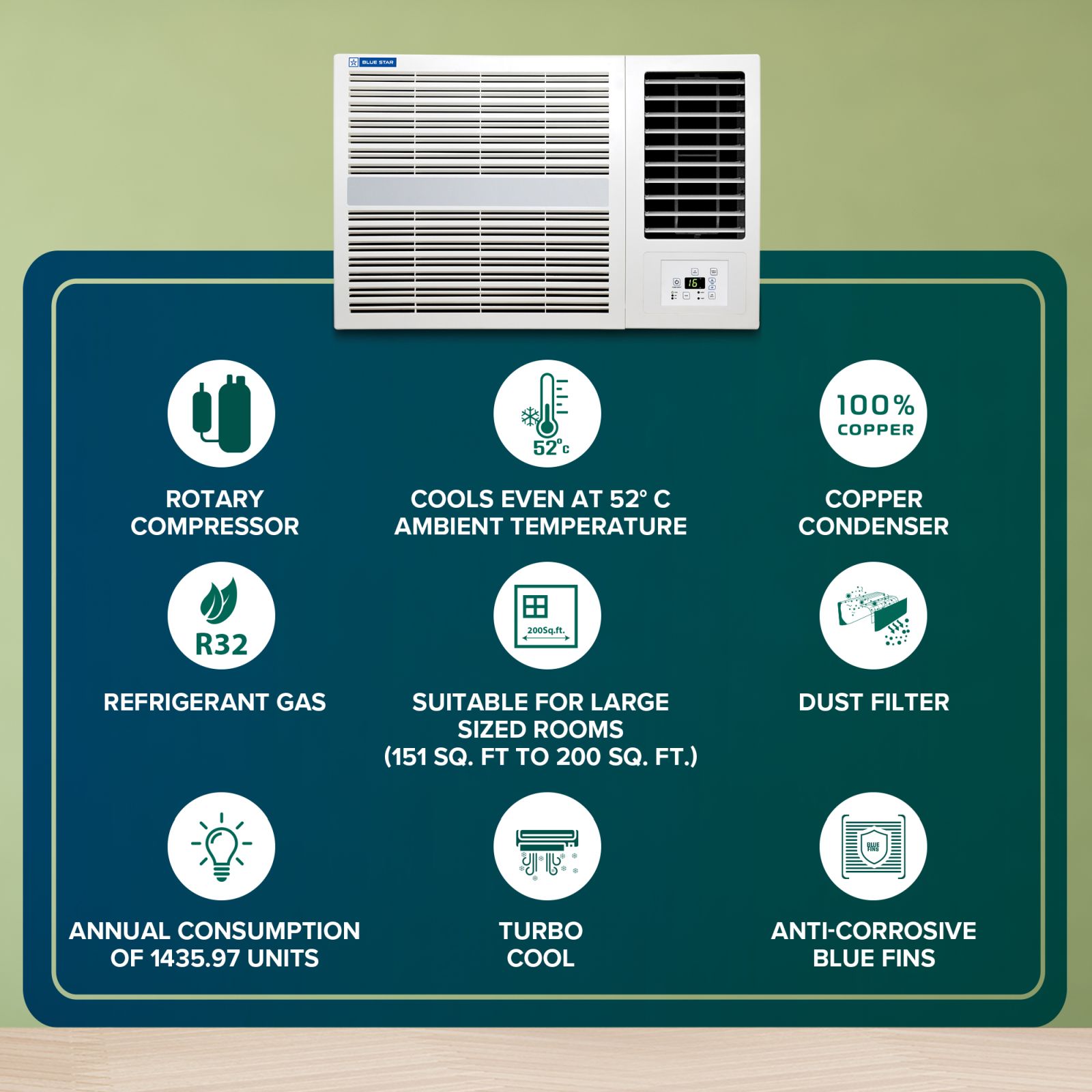 Blue Star E Series 2 Ton 3 Star Fixed Speed Window AC (Copper Condenser, Dust Filter, WFD324E) Blue Star E Series 2 Ton 3 Star Fixed Speed Window AC (Copper Condenser, Dust Filter, WFD324E)_10