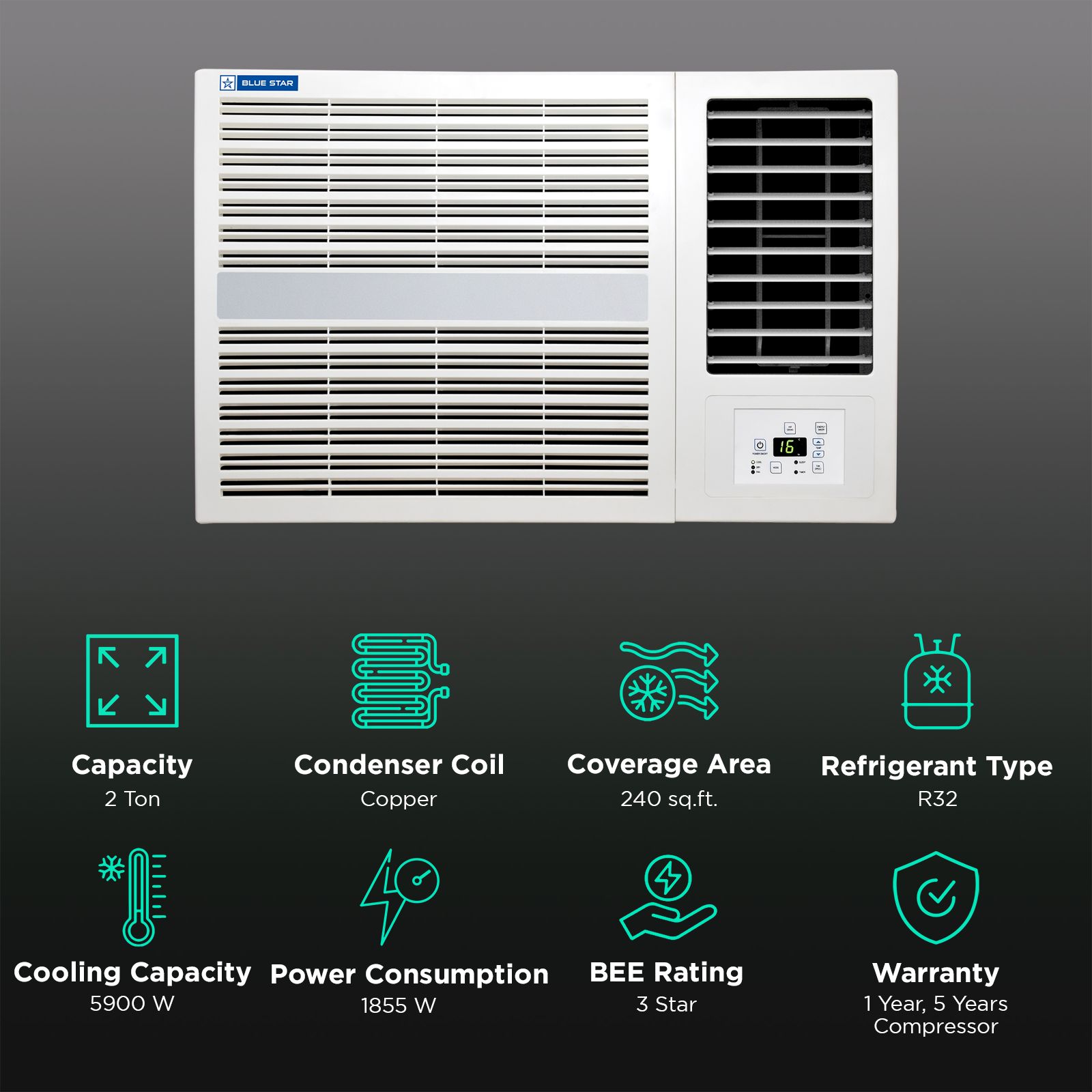 Blue Star E Series 2 Ton 3 Star Fixed Speed Window AC (Copper Condenser, Dust Filter, WFD324E) Blue Star E Series 2 Ton 3 Star Fixed Speed Window AC (Copper Condenser, Dust Filter, WFD324E)_2