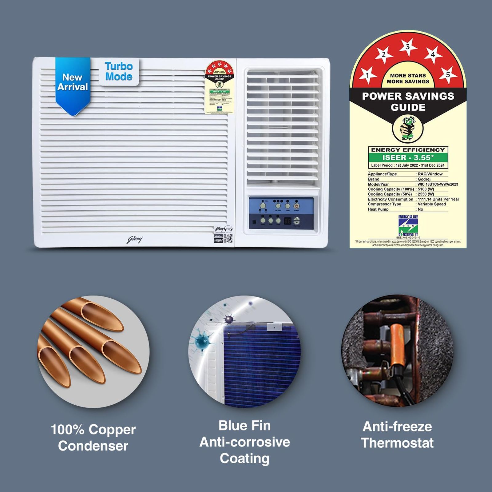 Godrej 1.5 Ton 5 Star Inverter Window AC (Copper Condenser, Anti Dust Filter, WIC 18UTC5-WWA)_9