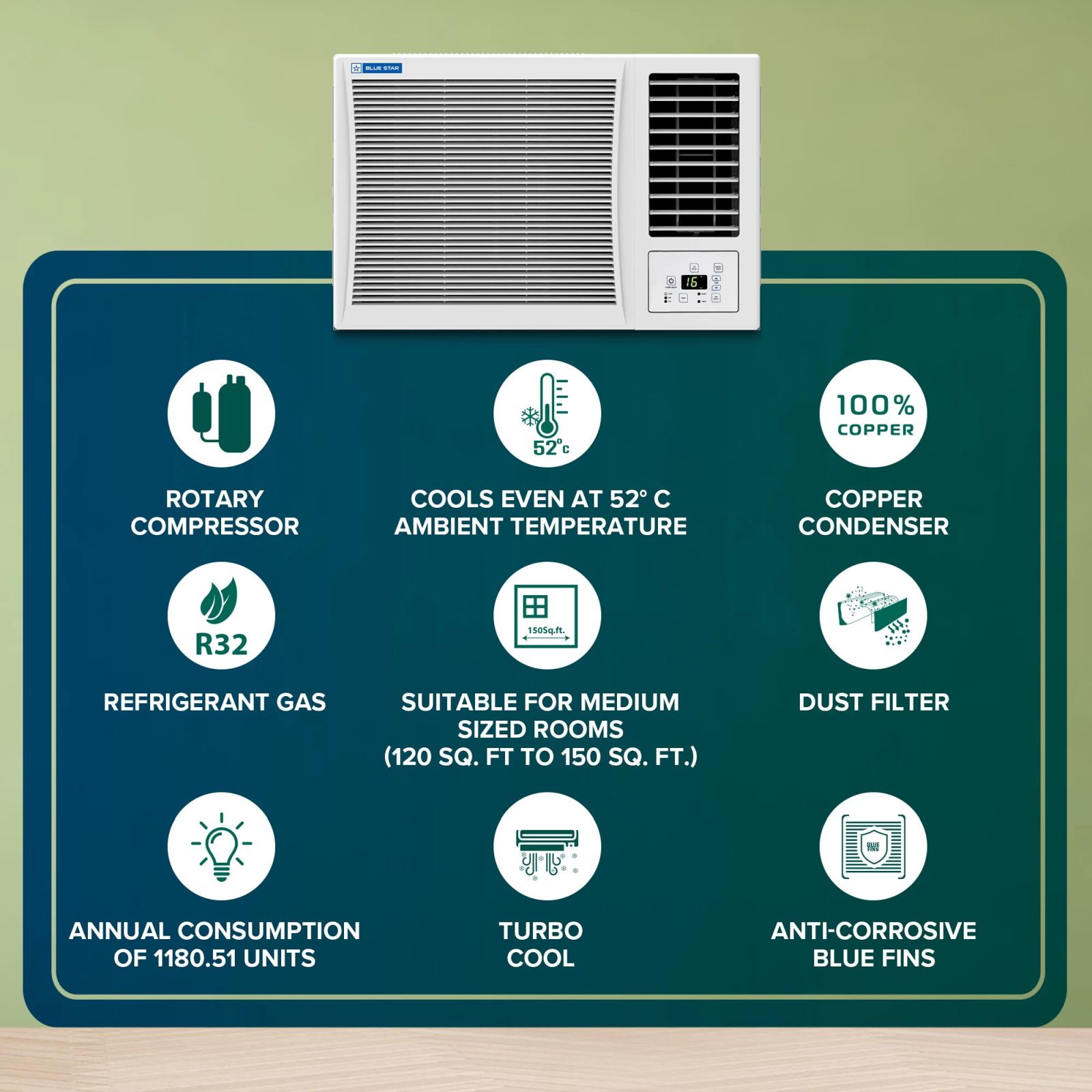 Blue Star P Series 1.5 Ton 3 Star Fixed Speed Window AC (Copper Condenser, WFD318P) Blue Star P Series 1.5 Ton 3 Star Fixed Speed Window AC (Copper Condenser, WFD318P)_10