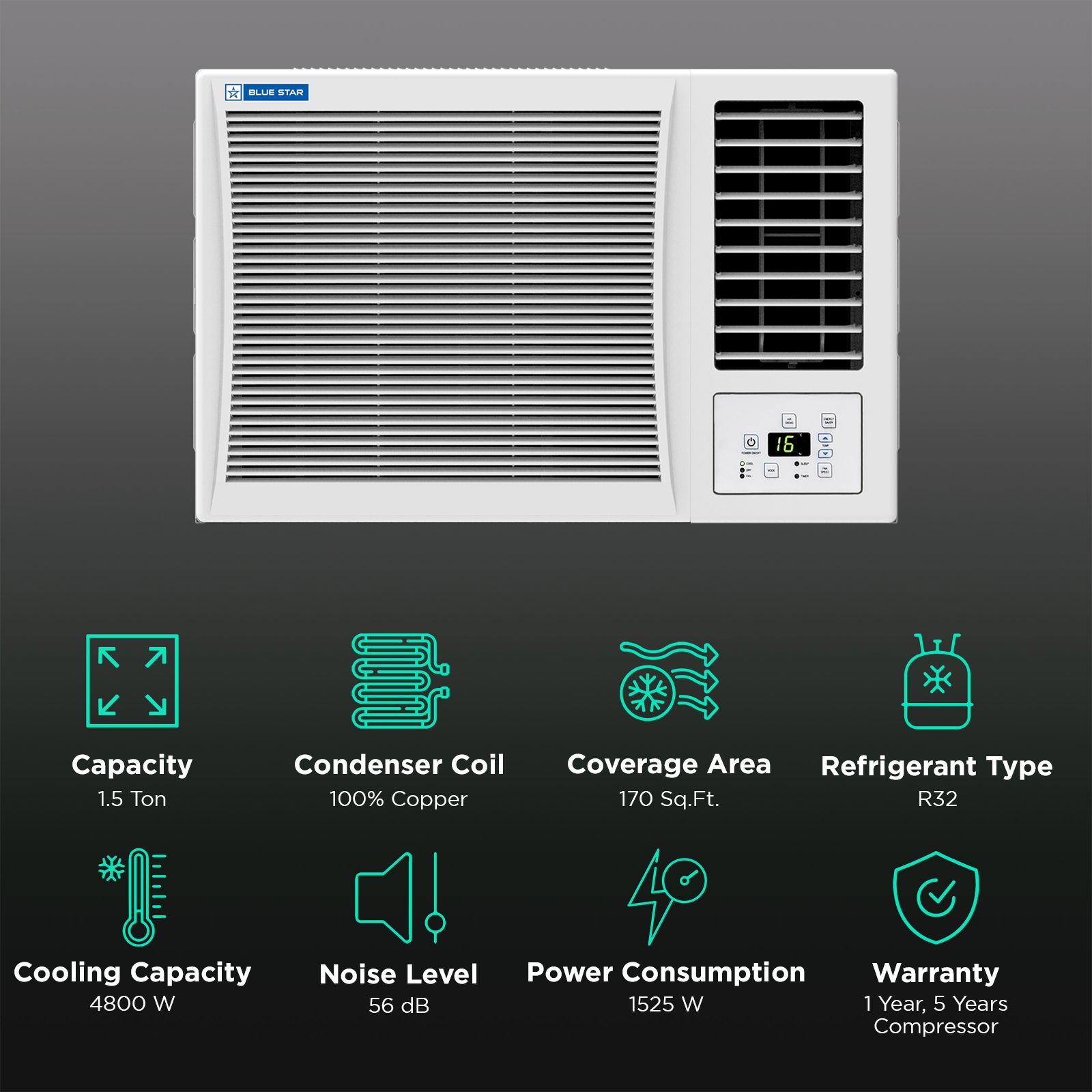 Blue Star P Series 1.5 Ton 3 Star Fixed Speed Window AC (Copper Condenser, WFD318P) Blue Star P Series 1.5 Ton 3 Star Fixed Speed Window AC (Copper Condenser, WFD318P)_2