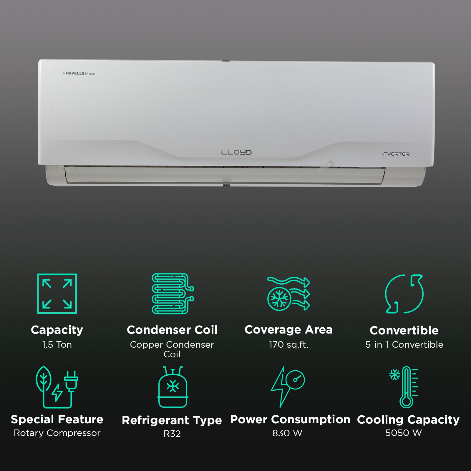 LLOYD 5 in 1 Convertible 1.5 Ton 4 Star Inverter Split AC with 4 way Swing (Copper Condenser, GLS18V4FWCXA) LLOYD 5 in 1 Convertible 1.5 Ton 4 Star Inverter Split AC with 4 way Swing (Copper Condenser, GLS18V4FWCXA)_2