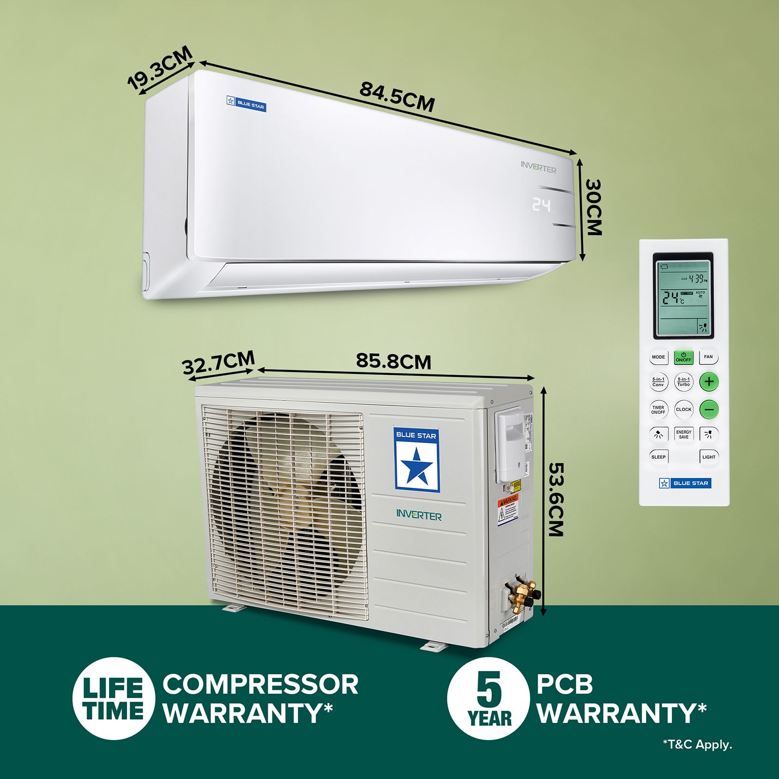 Blue Star Y Series 5 in 1 Convertible 1 Ton 3 Star Inverter Split AC with Dust Filter (Copper Condenser, IE312YNU) Blue Star Y Series 5 in 1 Convertible 1 Ton 3 Star Inverter Split AC with Dust Filter (Copper Condenser, IE312YNU)_4