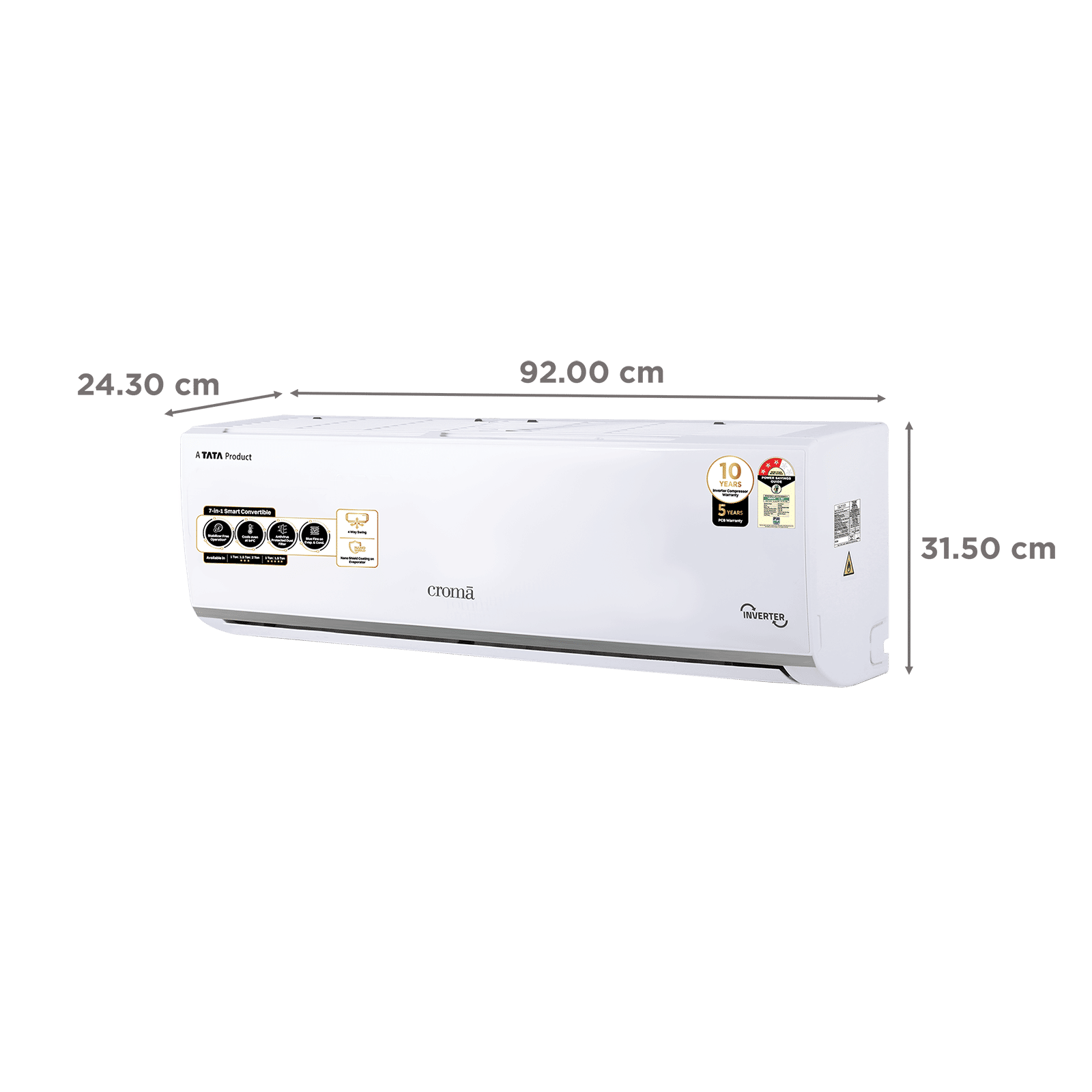 Croma 7 in 1 Convertible 2 Ton 3 Star Inverter Split AC with Temperature Sensor (2025 Model, Copper Condenser, CRLA024IND283270) Croma 7 in 1 Convertible 2 Ton 3 Star Inverter Split AC with Temperature Sensor (2025 Model, Copper Condenser, CRLA024IND283270)_3