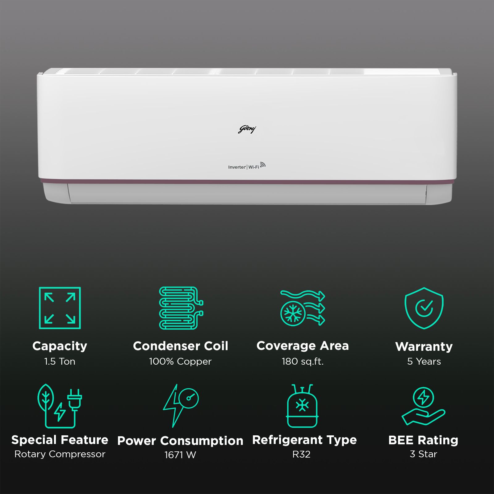 Godrej IOT Series Convertible 1.5 Ton 3 Star Inverter Split Smart AC with Alexa Voice Assistant (Copper Condenser, 40101701SD01451) Godrej IOT Series Convertible 1.5 Ton 3 Star Inverter Split Smart AC with Alexa Voice Assistant (Copper Condenser, 40101701SD01451)_2