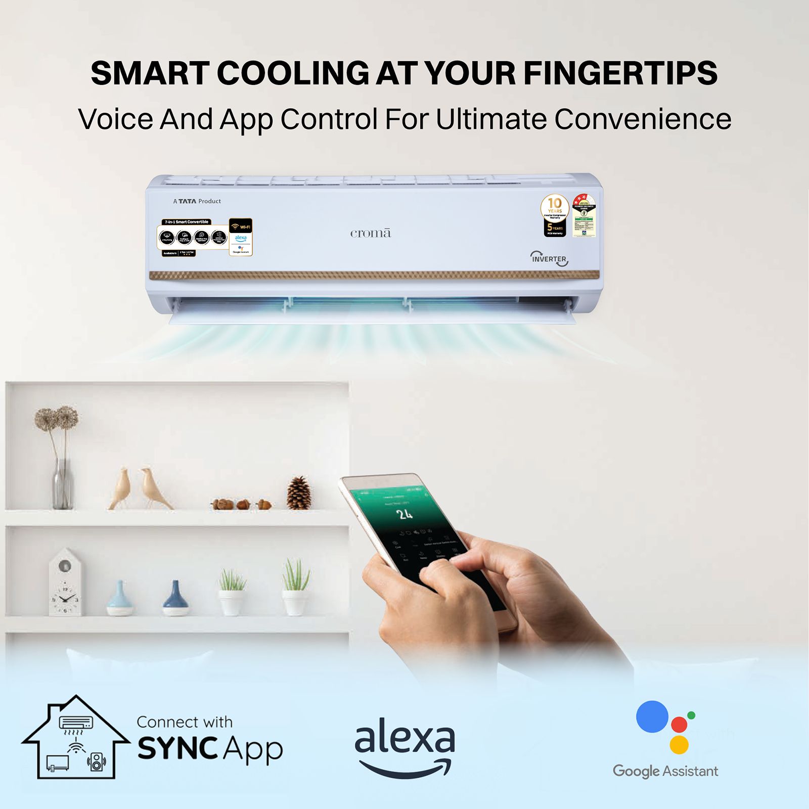 Croma 7 in 1 Convertible 1.5 Ton 3 Star Inverter Split Smart AC with Voice Assistant (Copper Condenser, CRLAS18IND170276) Croma 7 in 1 Convertible 1.5 Ton 3 Star Inverter Split Smart AC with Voice Assistant (Copper Condenser, CRLAS18IND170276)_8