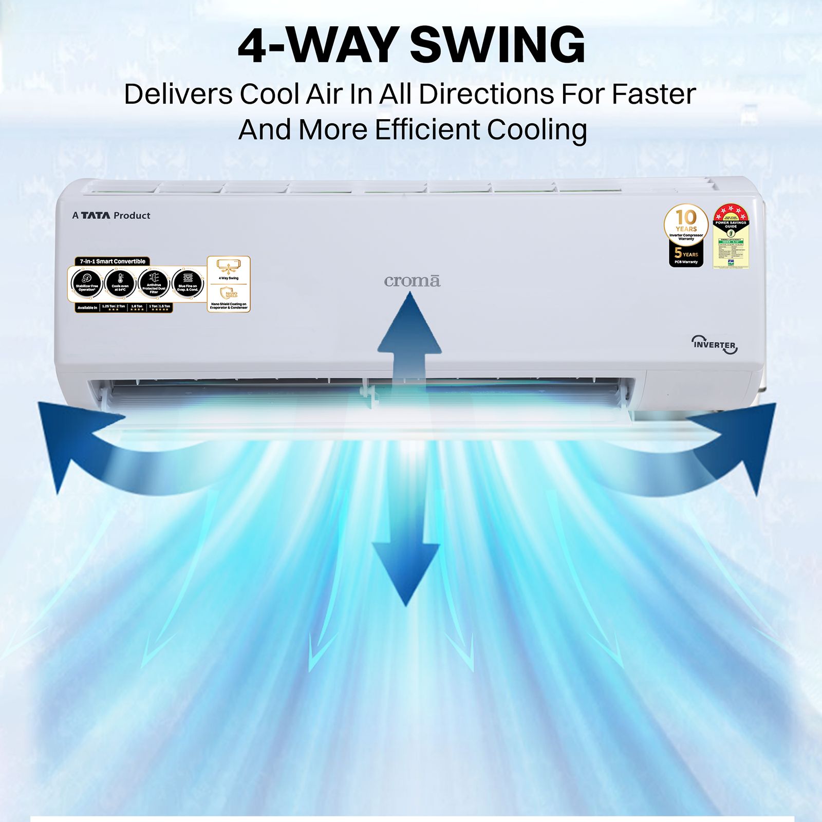 Croma 7 in 1 Convertible 1.5 Ton 5 Star Inverter Split AC with Temperature Sensor (2025 Model, Copper Condenser, CRLA018INF170277) Croma 7 in 1 Convertible 1.5 Ton 5 Star Inverter Split AC with Temperature Sensor (2025 Model, Copper Condenser, CRLA018INF170277)_8