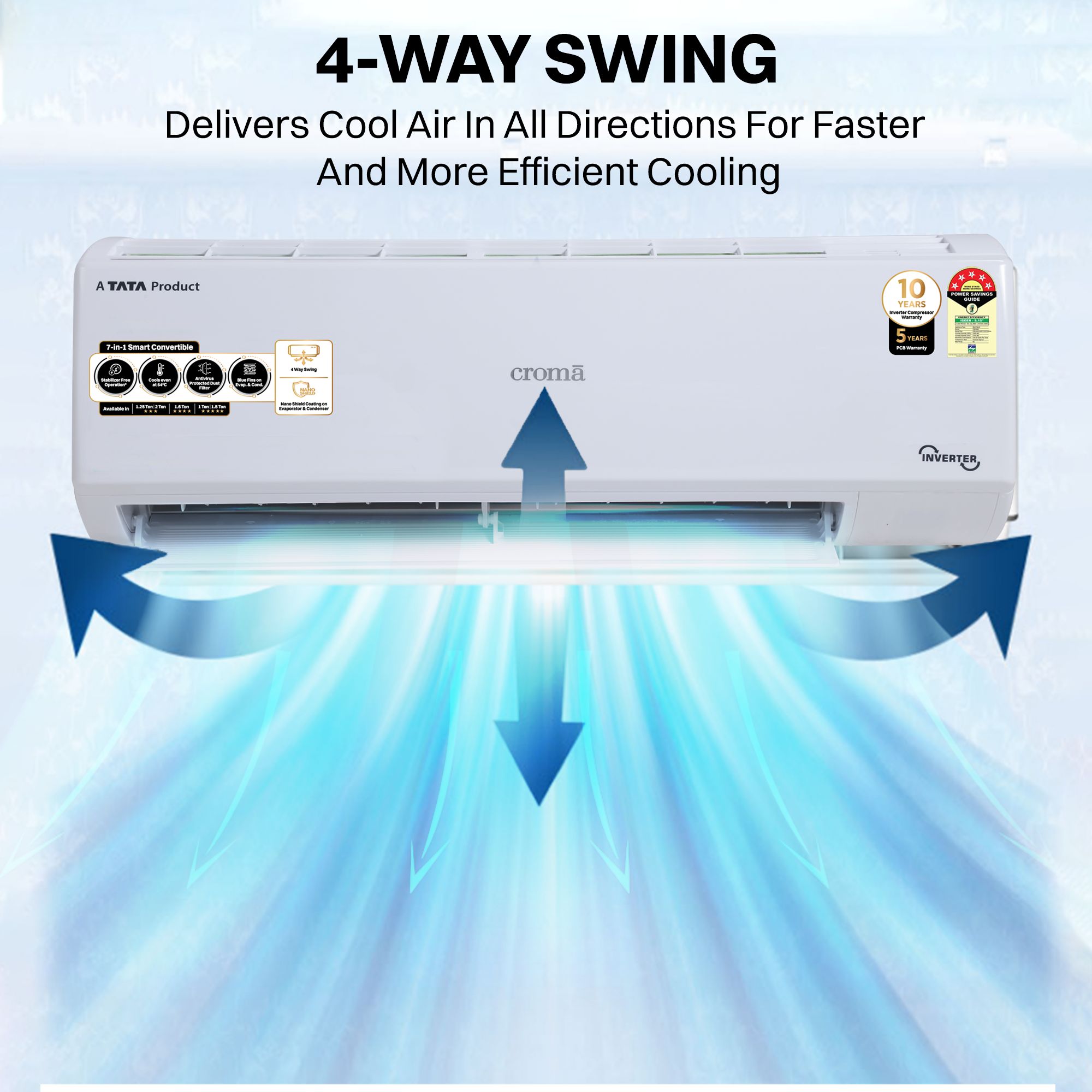 Croma 7 in 1 Convertible 1 Ton 5 Star Inverter Split AC with Antiviral protection (2025 Model, Copper Condenser, CRLA012INF170273) Croma 7 in 1 Convertible 1 Ton 5 Star Inverter Split AC with Antiviral protection (2025 Model, Copper Condenser, CRLA012INF170273)_8