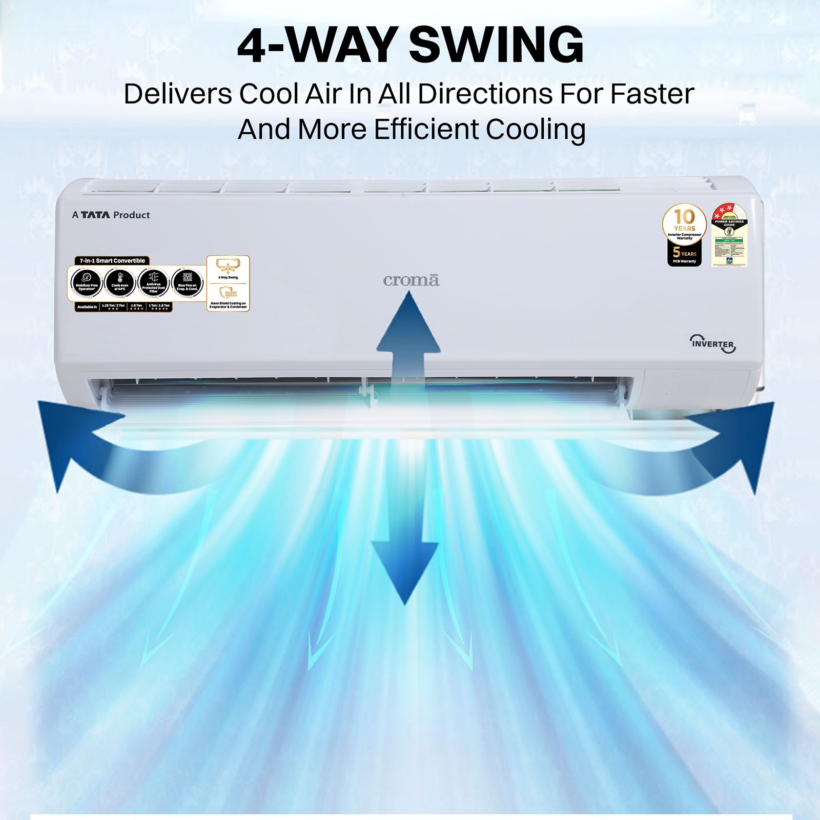 Croma 7 in 1 Convertible 2 Ton 3 Star Inverter Split AC with 4 way Swing function (2025 Model, Copper Condenser, CRLA024IND170281) Croma 7 in 1 Convertible 2 Ton 3 Star Inverter Split AC with 4 way Swing function (2025 Model, Copper Condenser, CRLA024IND170281)_8