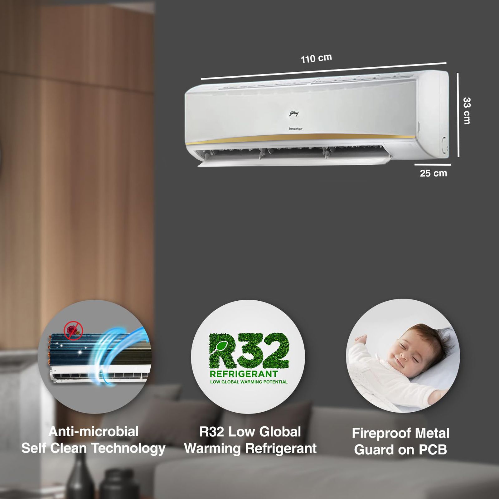 Godrej Turbo Chill Series Convertible 2.5 Ton 3 Star Inverter Split AC with Anti Freeze Thermostat (Copper Condenser, 40101701SD01301) Godrej Turbo Chill Series Convertible 2.5 Ton 3 Star Inverter Split AC with Anti Freeze Thermostat (Copper Condenser, 40101701SD01301)_9
