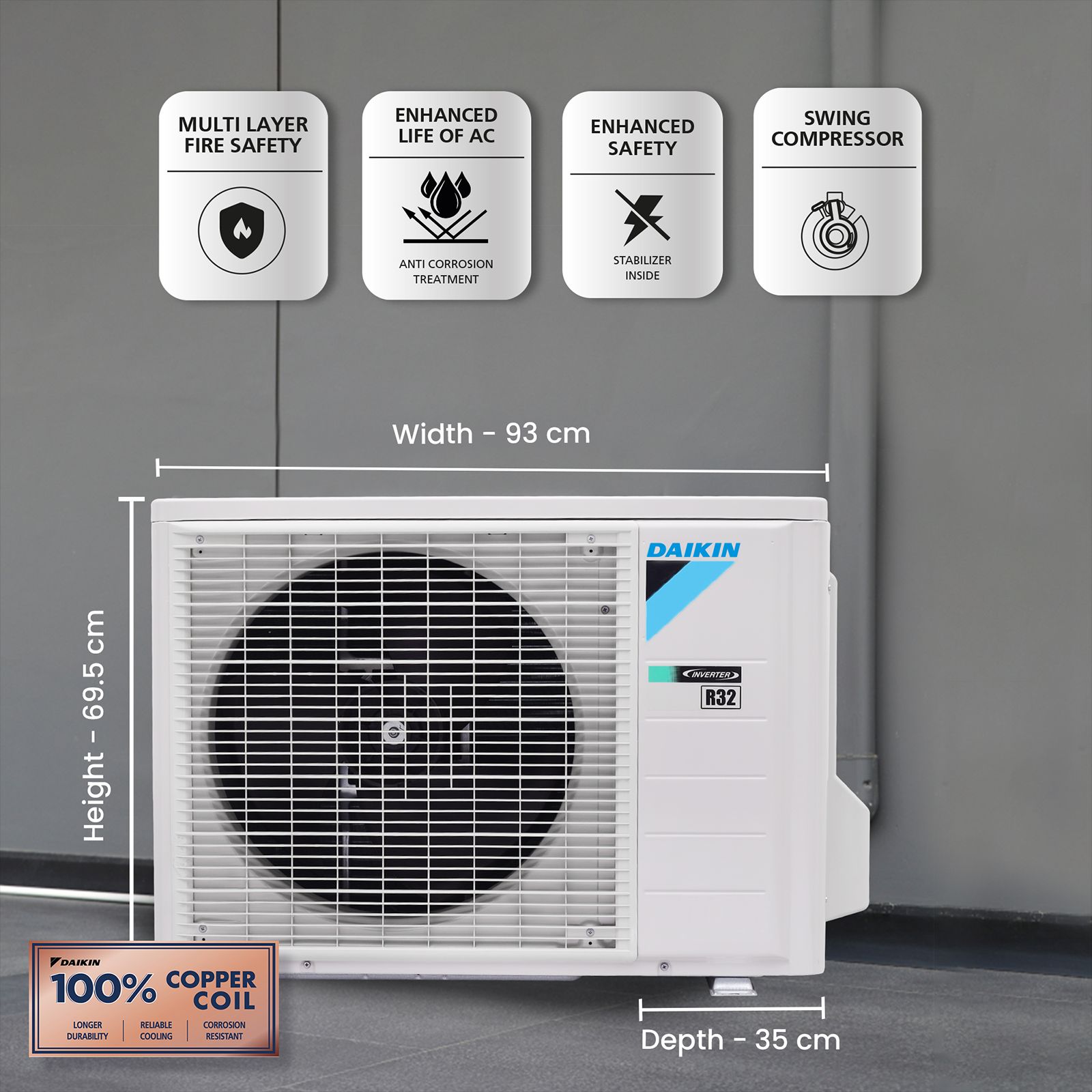 DAIKIN Premium Series 2.5 Ton 4 Star Inverter Split AC with (Copper Condenser, PM 2.5 Filter, FTKL90UV)_7