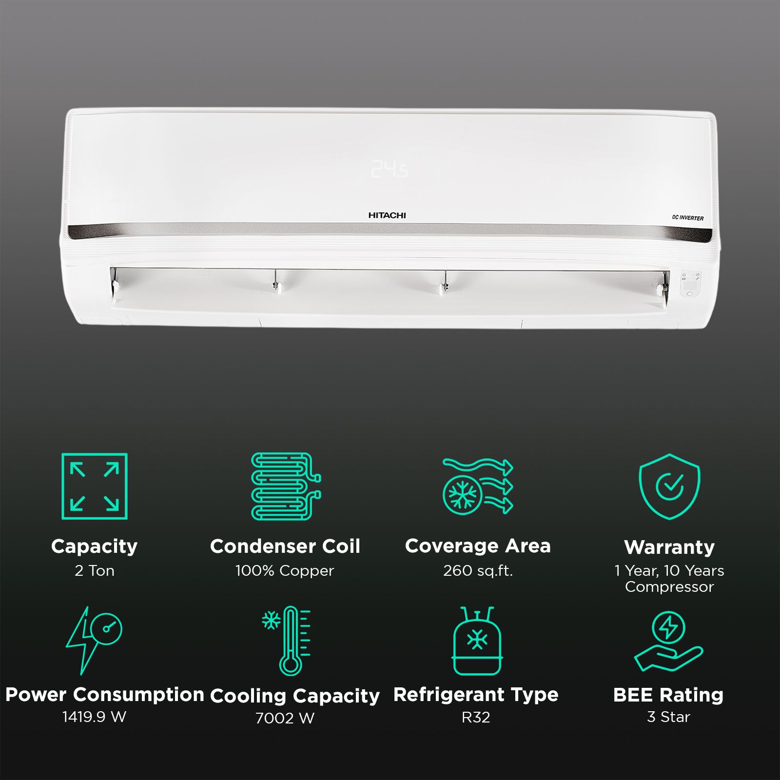 HITACHI iZen 3400SXL 2 Ton 3 Star Inverter Split AC with Anti Bacterial Super Fine Mesh Filter (Copper Condenser, RAS.G324PCCISS)_2