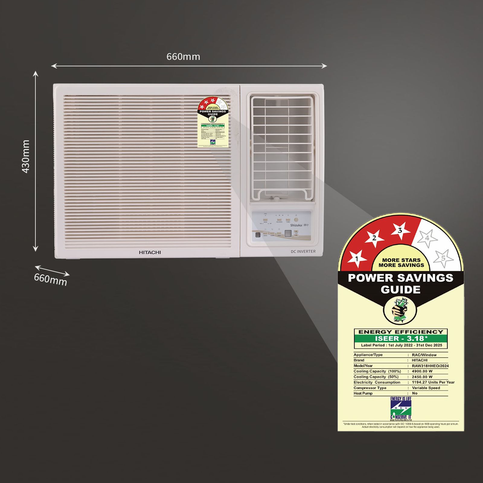 HITACHI Shizuka 1.5 Ton 3 Star Inverter Window AC (Copper Condenser, RAW318HHEO)_6
