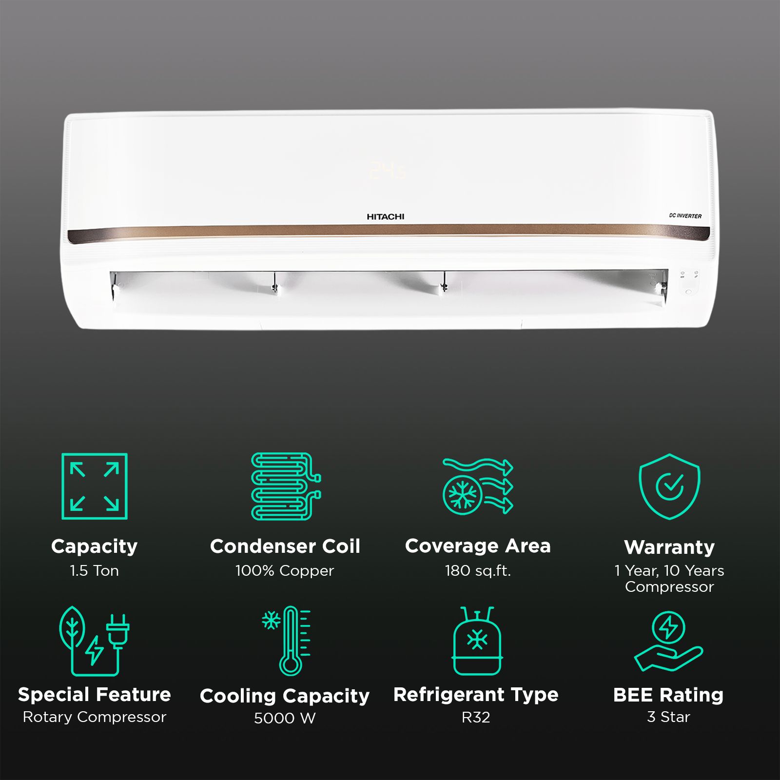 HITACHI iZen 3500STXL Convertible 1.5 Ton 3 Star Inverter Split AC with Anti Bacterial SuperFine Mesh Filter (Copper Condenser, RAS.V318PCCISH1)_2