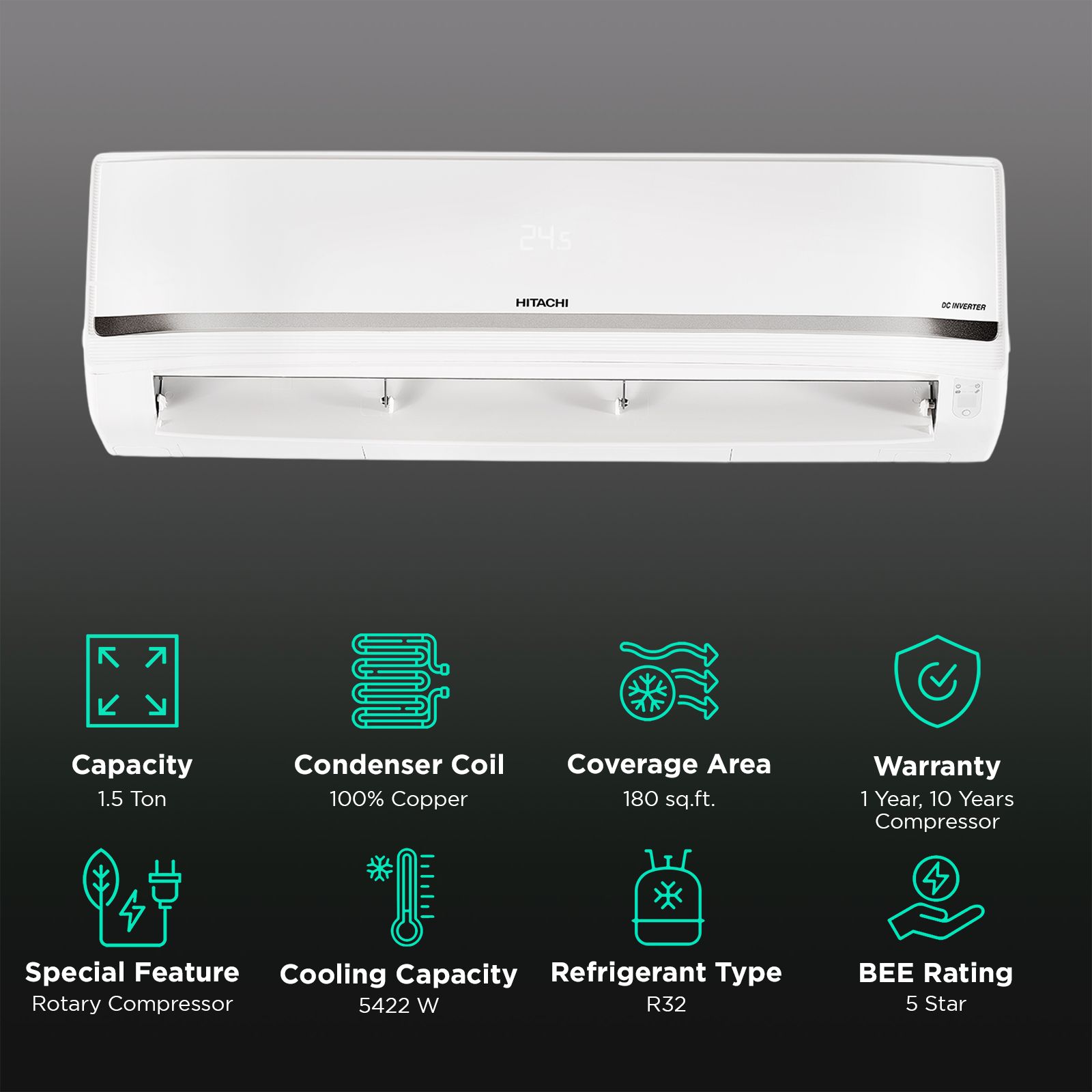 HITACHI Yoshi 5700XXL Convertible 1.5 Ton 5 Star Invertor Split Smart AC with Anti Bacterial SuperFine Mesh Filter (Copper Condenser, RAS.Y518PCAISL2) HITACHI Yoshi 5700XXL Convertible 1.5 Ton 5 Star Invertor Split Smart AC with Anti Bacterial SuperFine Mesh Filter (Copper Condenser, RAS.Y518PCAISL2)_2