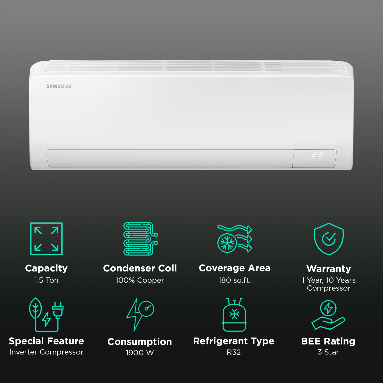 SAMSUNG 5 in 1 Convertible 1.5 Ton 3 Star Inverter Split Smart AC with Voice Assistant (2025 Model, Copper Condenser, AR50F19D13HNNA)_2