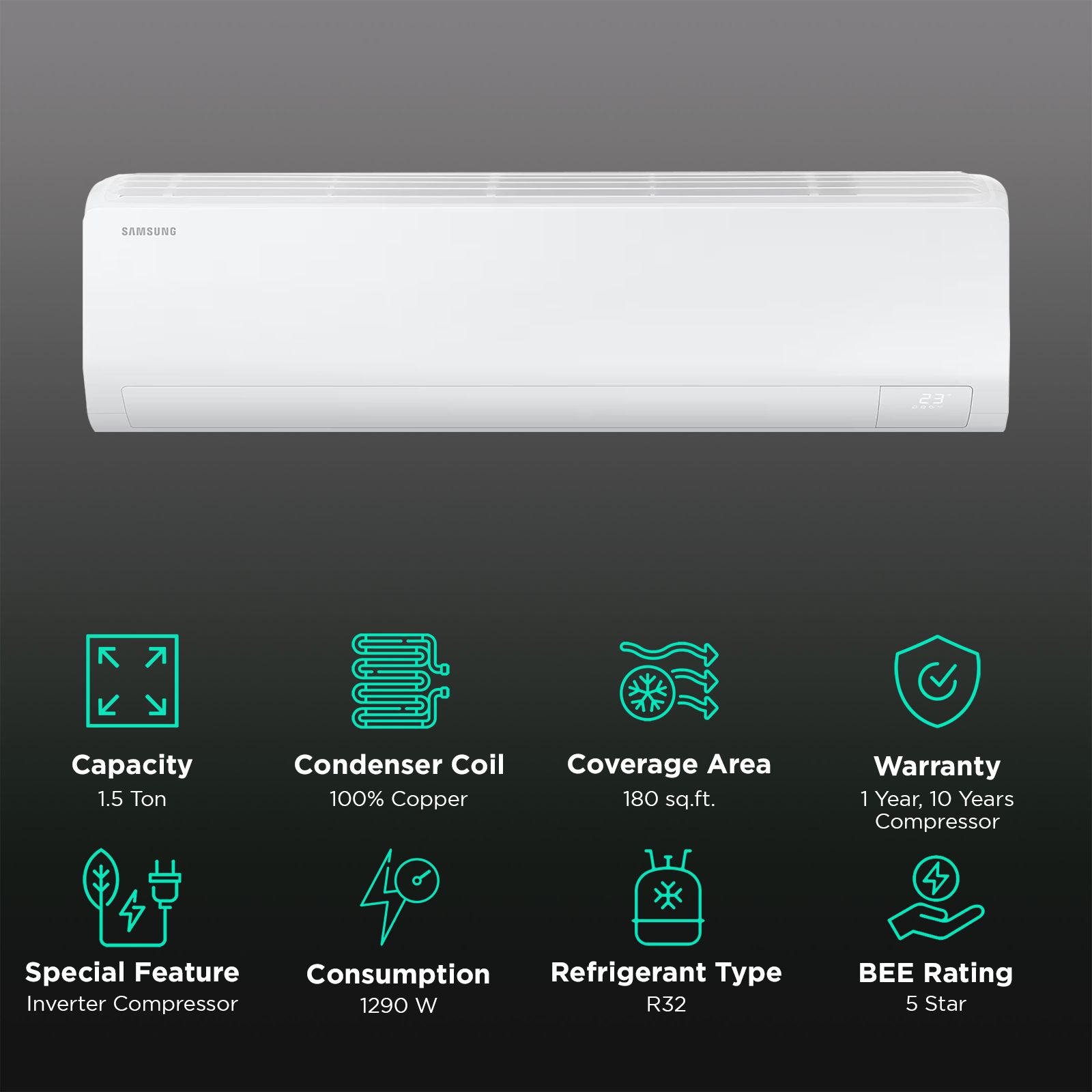 SAMSUNG 5 in 1 Convertible 1.5 Ton 5 Star Inverter Split Smart AC with Voice Assistant (2025 Model, Copper Condenser, AR50F19D15HNNA) SAMSUNG 5 in 1 Convertible 1.5 Ton 5 Star Inverter Split Smart AC with Voice Assistant (2025 Model, Copper Condenser, AR50F19D15HNNA)_2