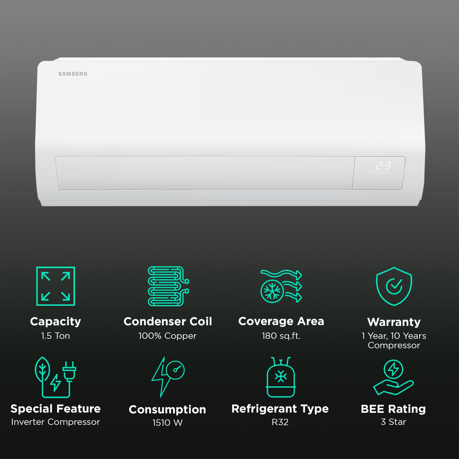 SAMSUNG 5 in 1 Convertible 1.5 Ton 3 Star Inverter Split Smart AC with Voice Assistant (2025 Model, Copper Condenser, AR50F18D13HNNA)_2