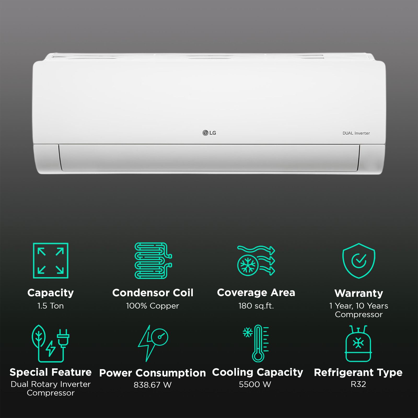 LG 6 in 1 Convertible 1.5 Ton 4 Star Dual Inverter Split AC with 6 Step Fan Speed (2025 Model, Copper Condenser, US-Q19JNYE.AMLG) LG 6 in 1 Convertible 1.5 Ton 4 Star Dual Inverter Split AC with 6 Step Fan Speed (2025 Model, Copper Condenser, US-Q19JNYE.AMLG)_2