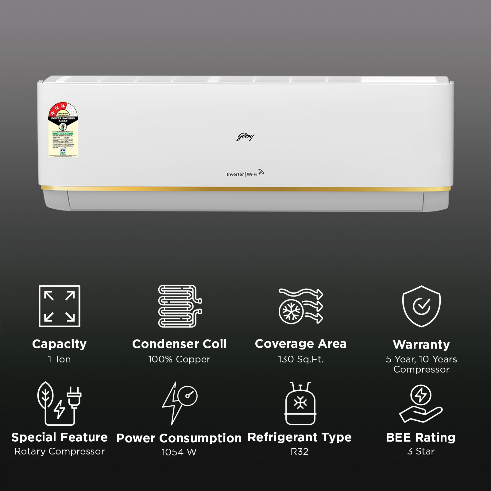 Godrej SIC 12TTC3 GYQ IOT 5 in 1 Convertible 1 Ton 3 Star Inverter Split Smart AC with Voice Assistance (Copper Condenser, 40101701SD01510)_2
