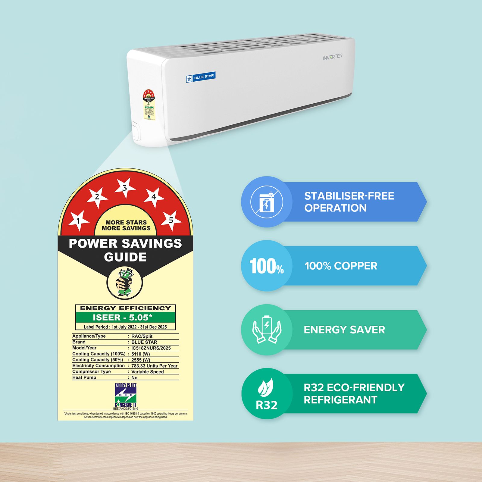 Blue Star Z Series 5 in 1 Convertible 1.5 Ton 5 Star Inverter Split Smart AC with Wi-Fi Supported (2025 Model, Copper Condenser, IC518ZNURS) Blue Star Z Series 5 in 1 Convertible 1.5 Ton 5 Star Inverter Split Smart AC with Wi-Fi Supported (2025 Model, Copper Condenser, IC518ZNURS)_6