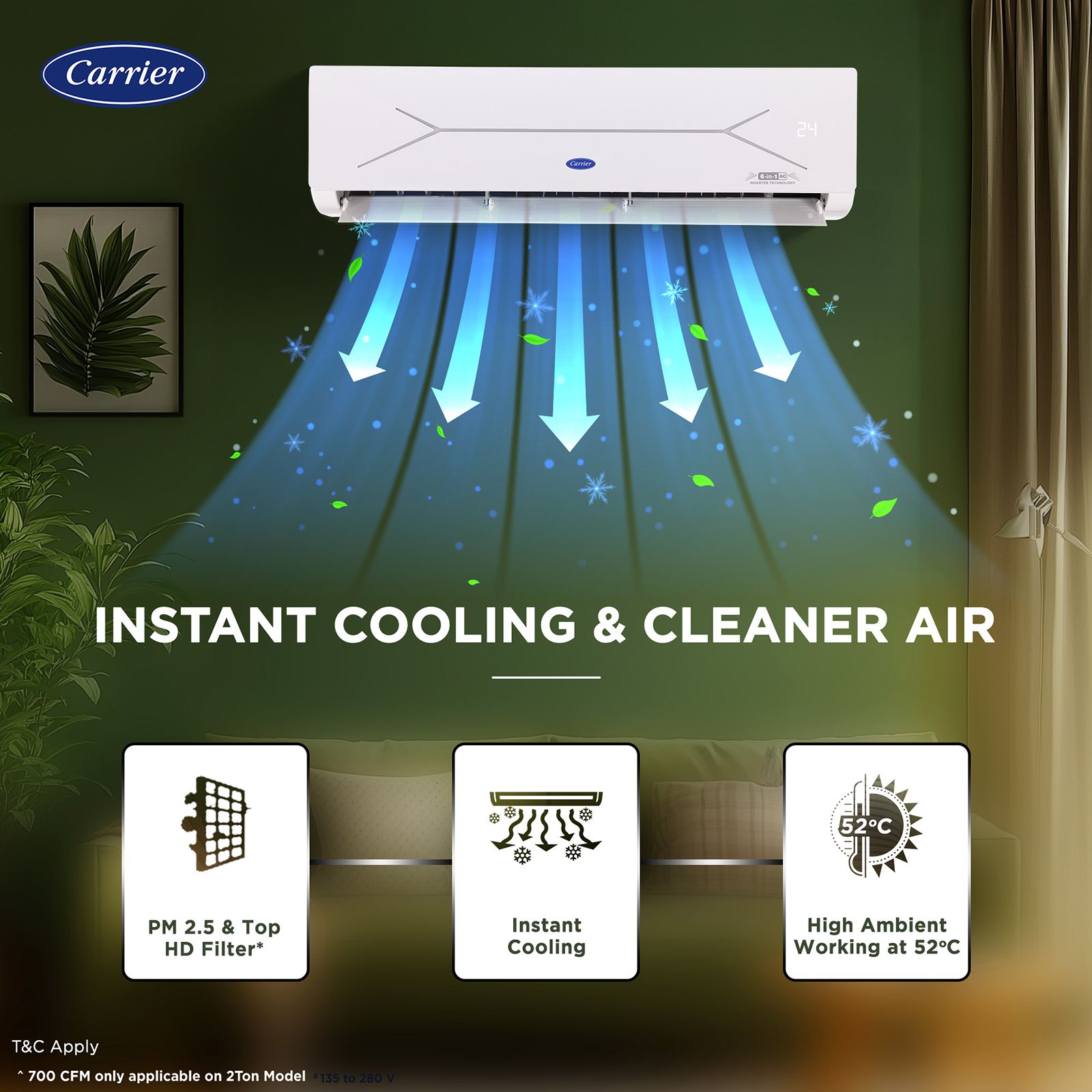 Carrier ESTER EDGE FXi 6 in 1 Convertible 2 Ton 3 Star Inverter Split Smart AC with Wi-Fi Supported (Copper Condenser, CAI24EE3R35W0) Carrier ESTER EDGE FXi 6 in 1 Convertible 2 Ton 3 Star Inverter Split Smart AC with Wi-Fi Supported (Copper Condenser, CAI24EE3R35W0)_6