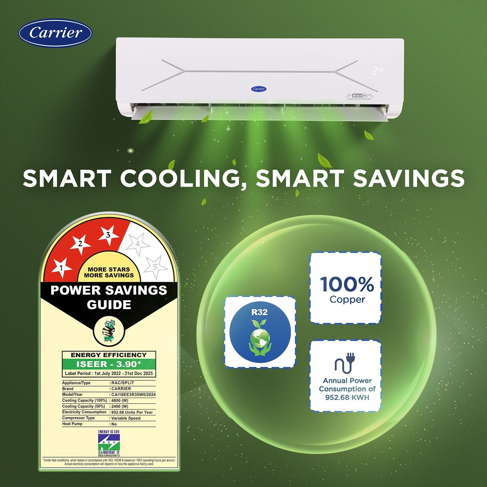 Carrier ESTER EDGE FXi 6 in 1 Convertible 1.5 Ton 3 Star Inverter Split Smart AC with Wi-Fi Supported (Copper Condenser, CAI18EE3R35W0) Carrier ESTER EDGE FXi 6 in 1 Convertible 1.5 Ton 3 Star Inverter Split Smart AC with Wi-Fi Supported (Copper Condenser, CAI18EE3R35W0)_8