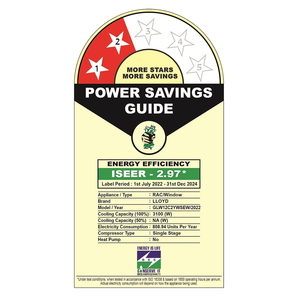 LLOYD EW 1 Ton 2 Star Fixed Speed Window AC (Copper Condenser, Clean Air Filter, GLW12C2YWSEW)_3