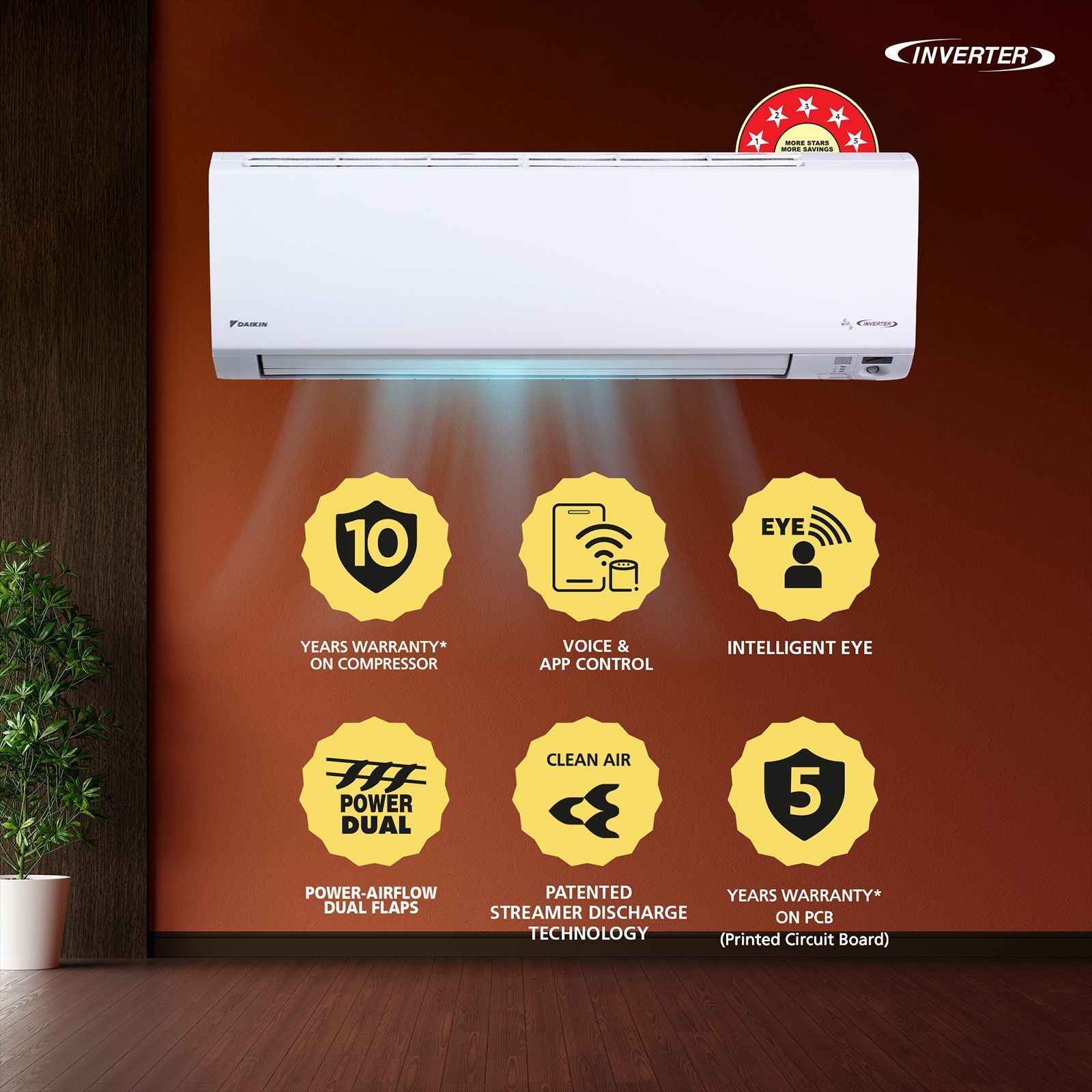 DAIKIN Streamer 1 Ton 5 Star Inverter Split AC (2025 Model, Copper Condenser, PM 1.0 Filter, JTKJ35)_9