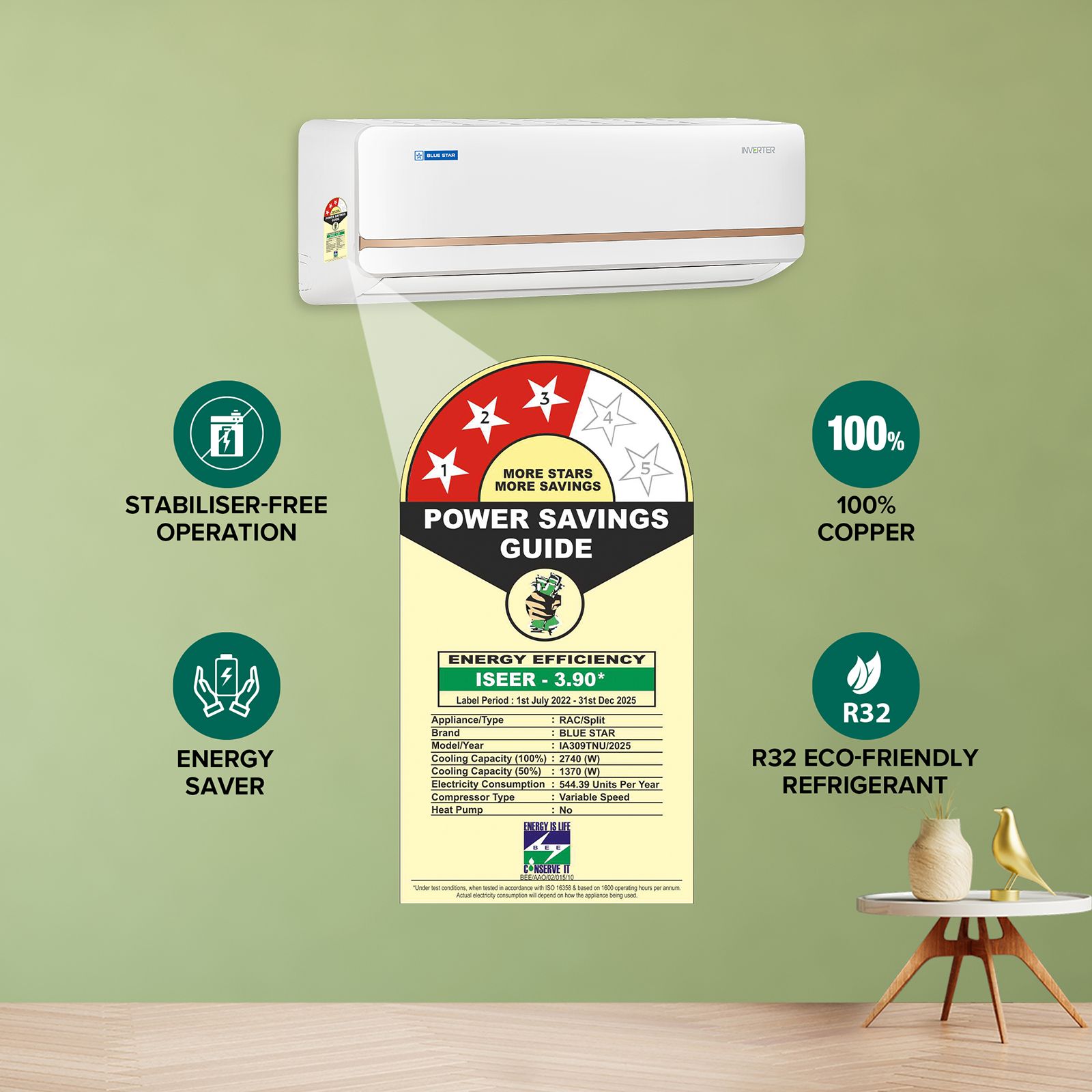 Blue Star T Series 5 in 1 Convertible 0.8 Ton 3 Star Inverter Split Smart AC with DigiQ Hepta Sensors (2025 Model, Copper Condenser, IA309TNU)_12