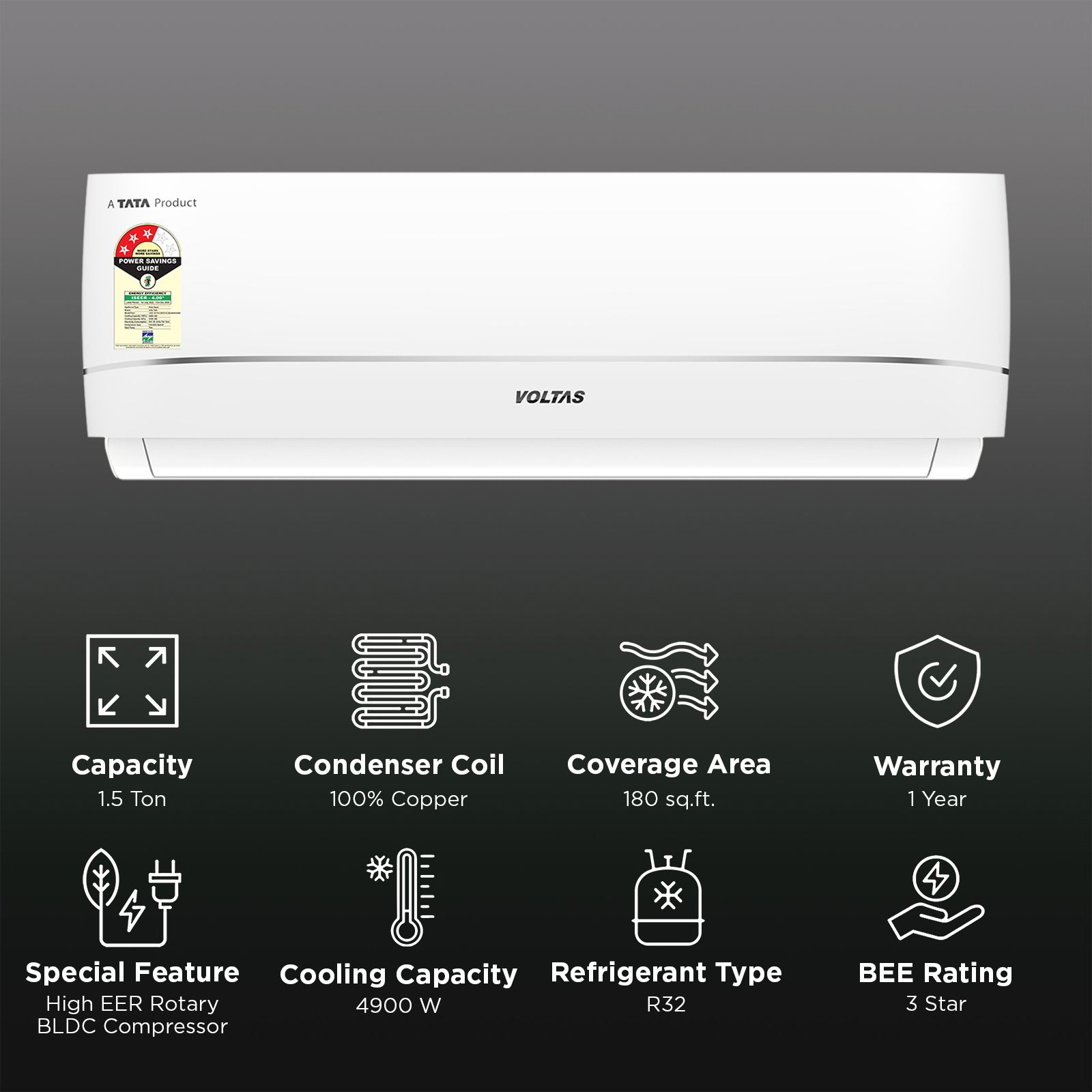 VOLTAS 183VH Vectra Zenith Silver Convertible 1.5 Ton 3 Star Inverter Split AC with Anti Freeze Thermostat (2025 Model, Copper Condenser, 4503974) VOLTAS 183VH Vectra Zenith Silver Convertible 1.5 Ton 3 Star Inverter Split AC with Anti Freeze Thermostat (2025 Model, Copper Condenser, 4503974)_2