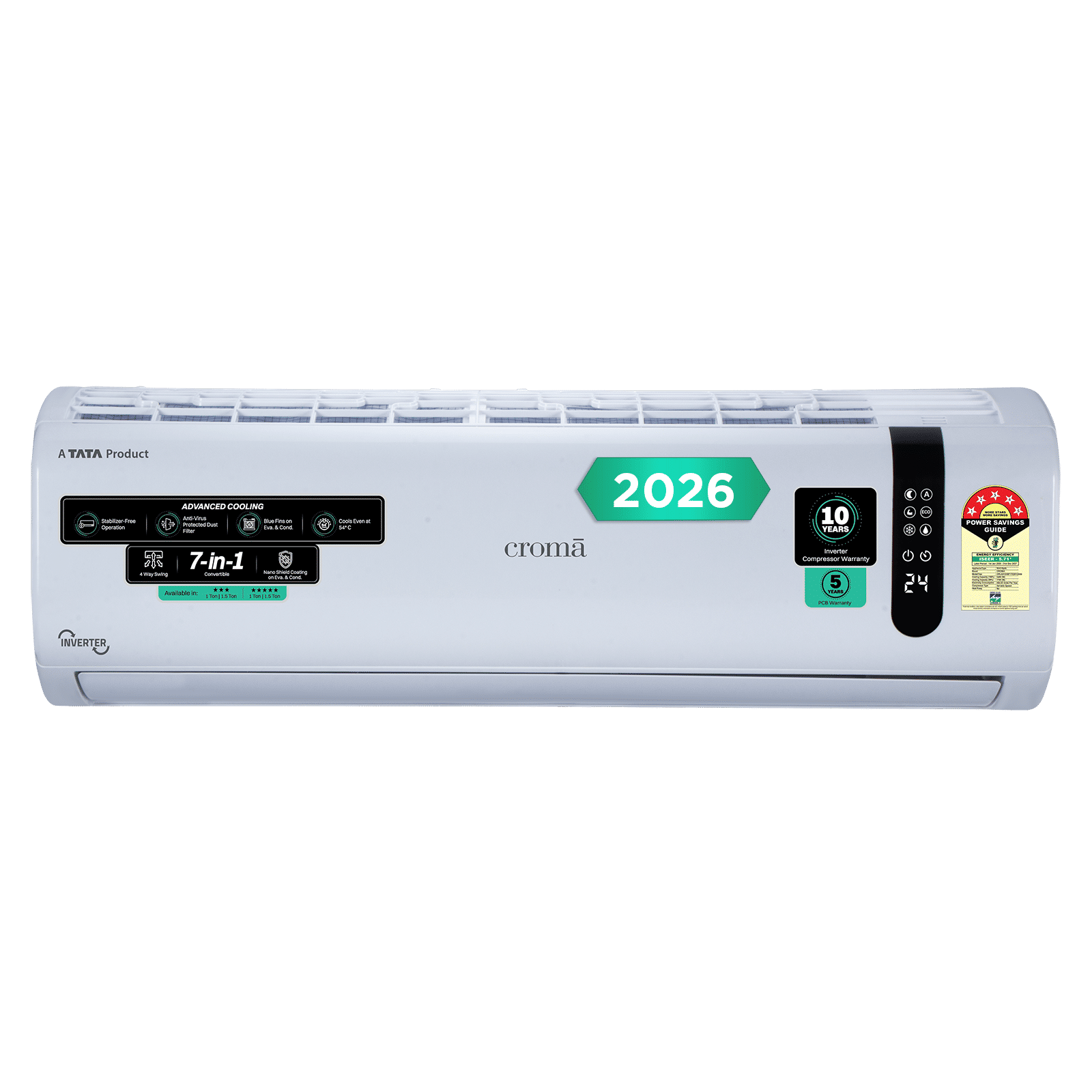 Croma 7 in 1 Convertible 1 Ton 5 Star Inverter Split AC with 4 Way Auto Swing (2026 Model, Copper Condenser, CRLA012INF170291) Croma 7 in 1 Convertible 1 Ton 5 Star Inverter Split AC with 4 Way Auto Swing (2026 Model, Copper Condenser, CRLA012INF170291)_1