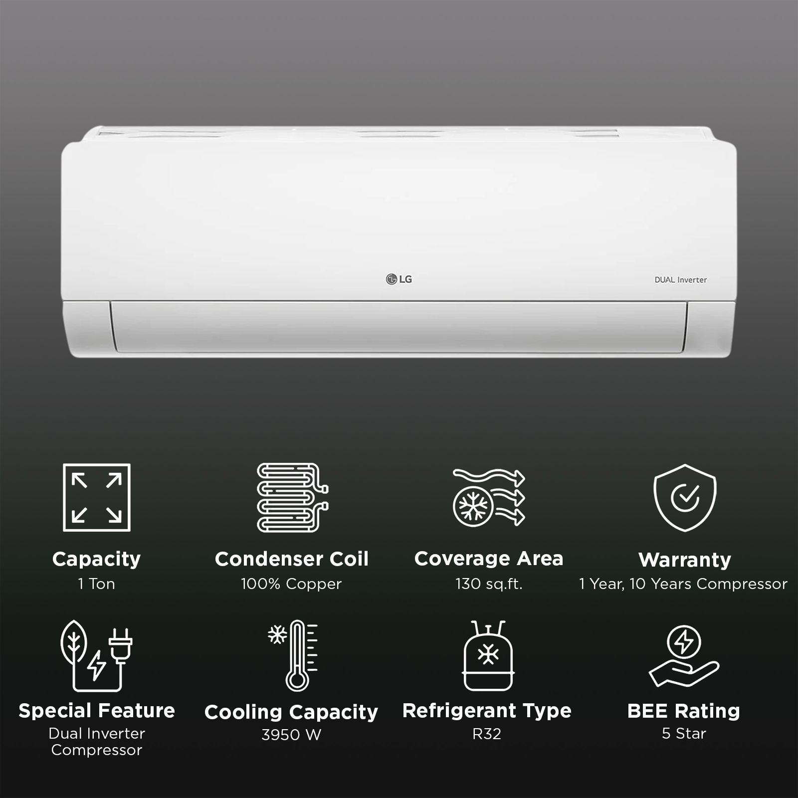 LG 6 in 1 Convertible 1 Ton 5 Star Inverter Split AC with Him Clean Technology (Copper Condenser, AS-Q14ANZE.AMLG) LG 6 in 1 Convertible 1 Ton 5 Star Inverter Split AC with Him Clean Technology (Copper Condenser, AS-Q14ANZE.AMLG)_2