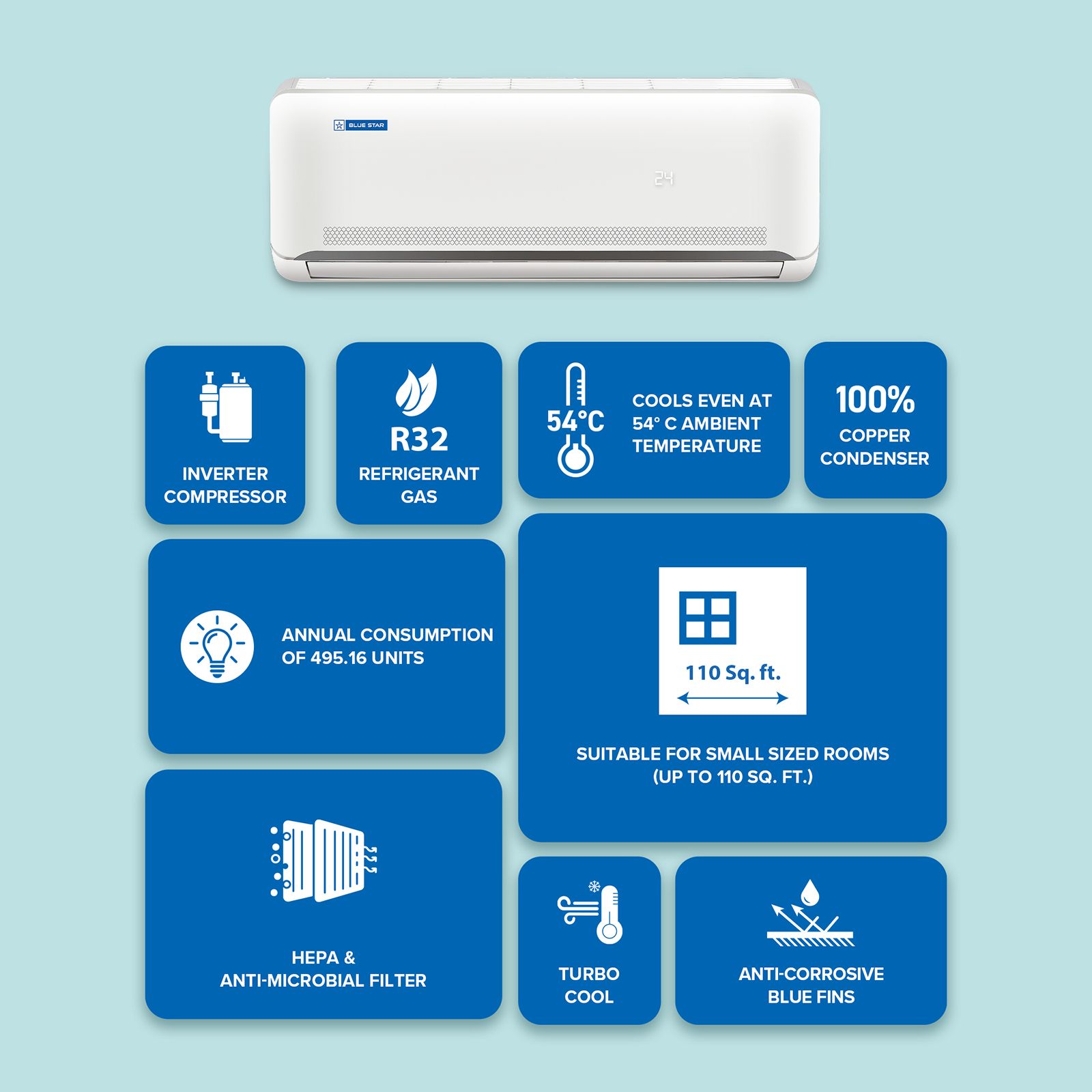 Blue Star N Series Convertible 1 Ton 5 Star Inverter Split Smart AC with Voice Command Technology (2026 Model, Copper Condenser, IA512NXUS) Blue Star N Series Convertible 1 Ton 5 Star Inverter Split Smart AC with Voice Command Technology (2026 Model, Copper Condenser, IA512NXUS)_8