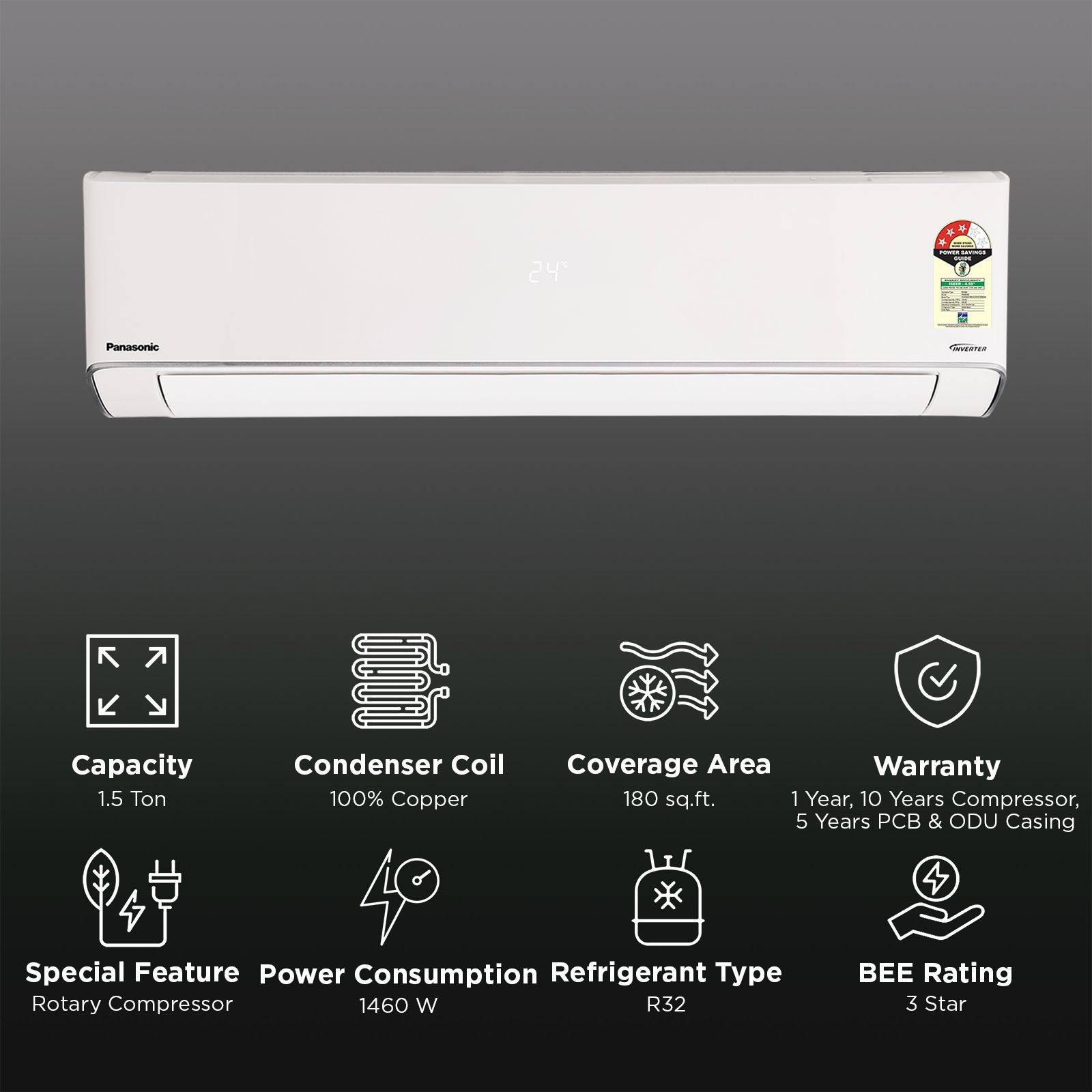 Panasonic EZ 8 in 1 Convertible 1.5 Ton 3 Star Hot & Cold Inverter Split Smart AC with Google & Alexa Voice Assistant (2026 Model, Copper Condenser, CS/CU-EZ18CKYXFM)_2