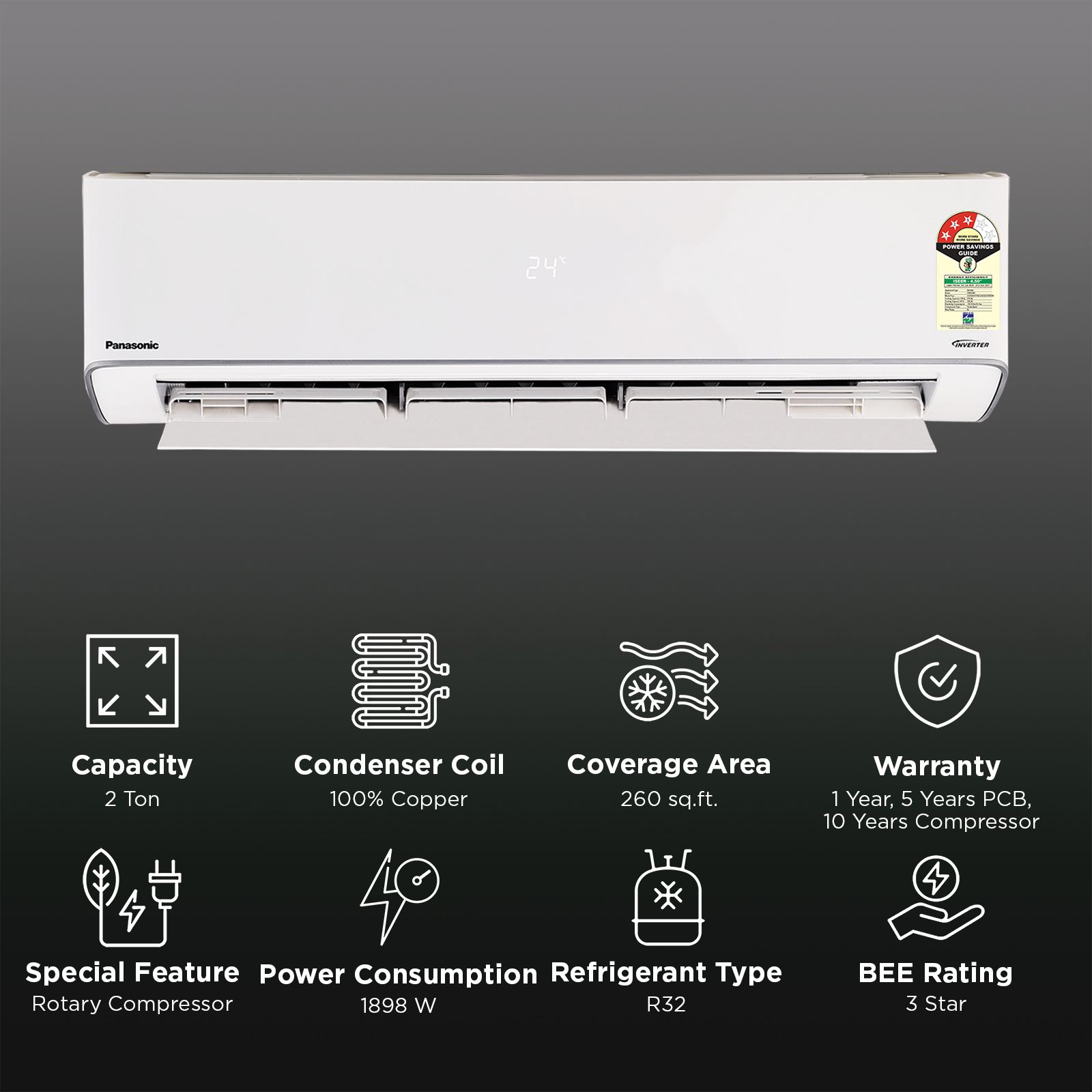 Panasonic EU 8 in 1 Convertible 2 Ton 3 Star Inverter Split AC with Voice Assistant (2026 Model, Copper Condenser, CS/CU-EU24CKY3FM)_2