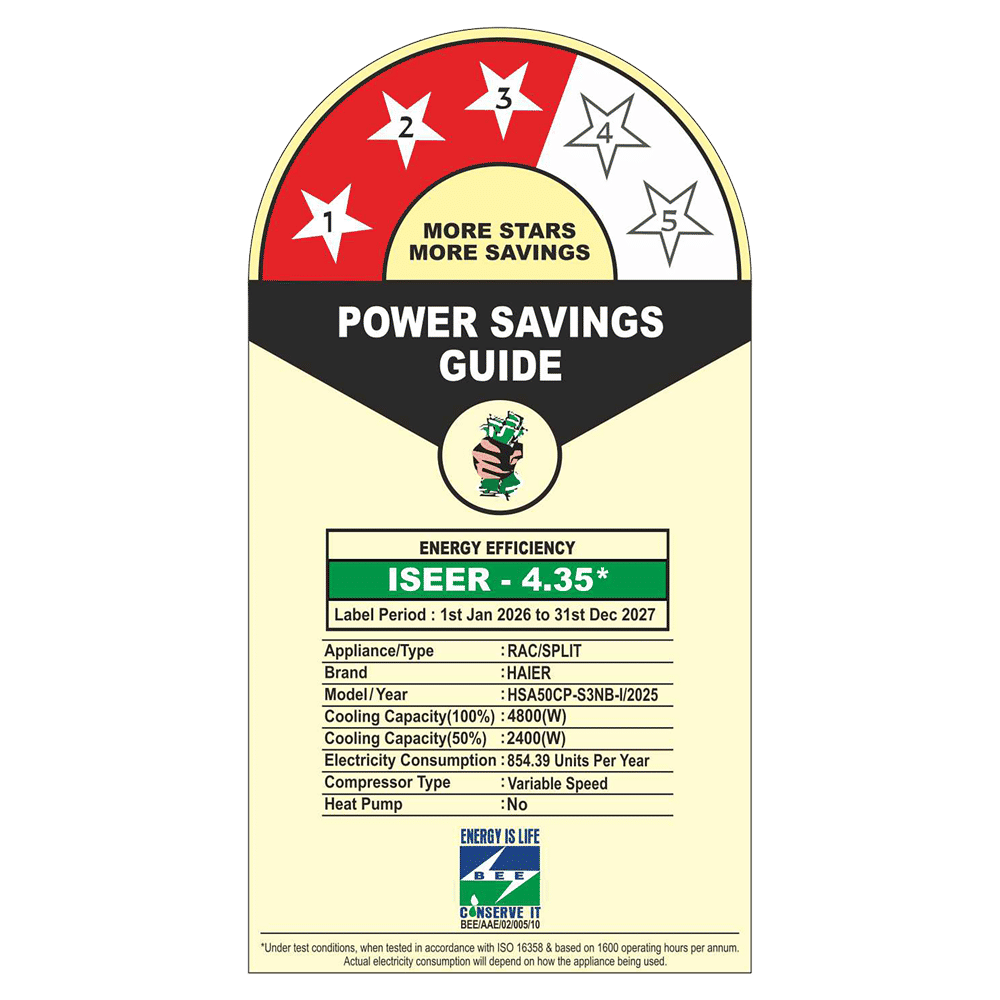 Haier Clean Cool Plus Convertible 1.5 Ton 3 Star Inverter Split AC with 4 Way Swing (Copper Condenser, HSA50CP-S3NB-I) Haier Clean Cool Plus Convertible 1.5 Ton 3 Star Inverter Split AC with 4 Way Swing (Copper Condenser, HSA50CP-S3NB-I)_2