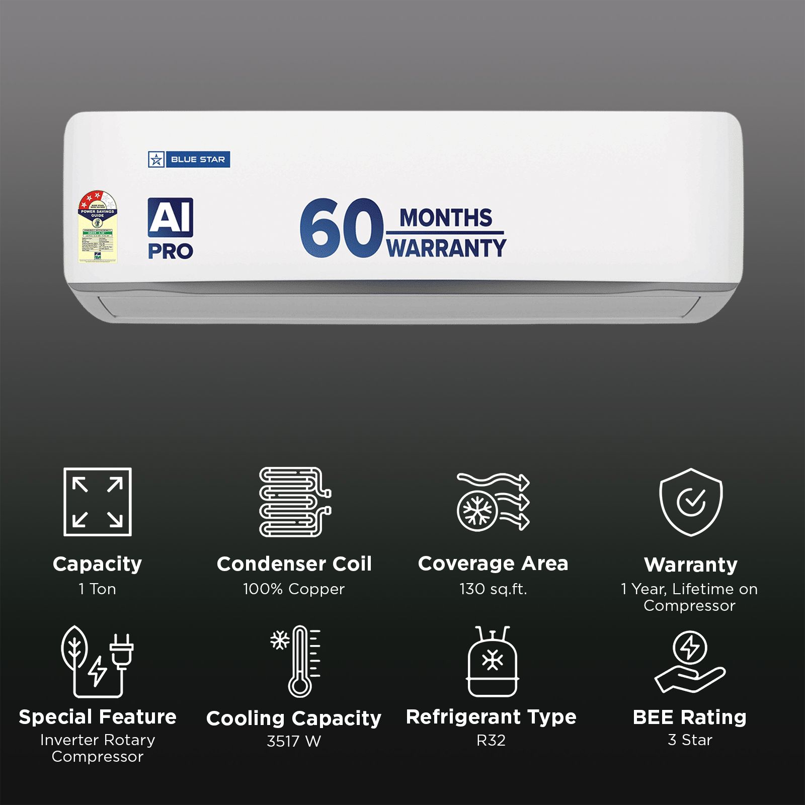 Blue Star Z Series 5 in 1 Convertible 1 Ton 3 Star Inverter Split AC with AI Pro (2026 Model, Copper Condenser, IA312ZXU) Blue Star Z Series 5 in 1 Convertible 1 Ton 3 Star Inverter Split AC with AI Pro (2026 Model, Copper Condenser, IA312ZXU)_2