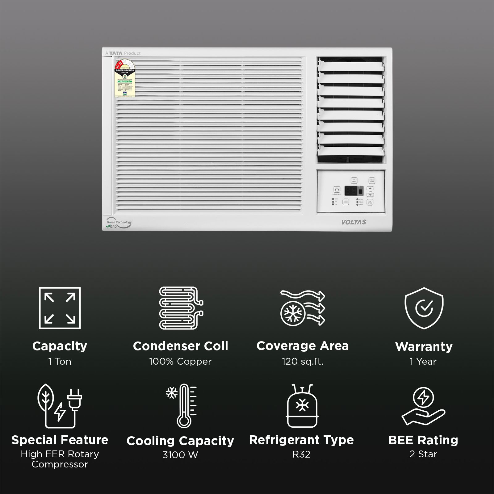 VOLTAS 122FS PLATINA 1 Ton 2 Star Window AC (2026 Model, Copper Condenser, Anti Dust Filter, 4011571) VOLTAS 122FS PLATINA 1 Ton 2 Star Window AC (2026 Model, Copper Condenser, Anti Dust Filter, 4011571)_2