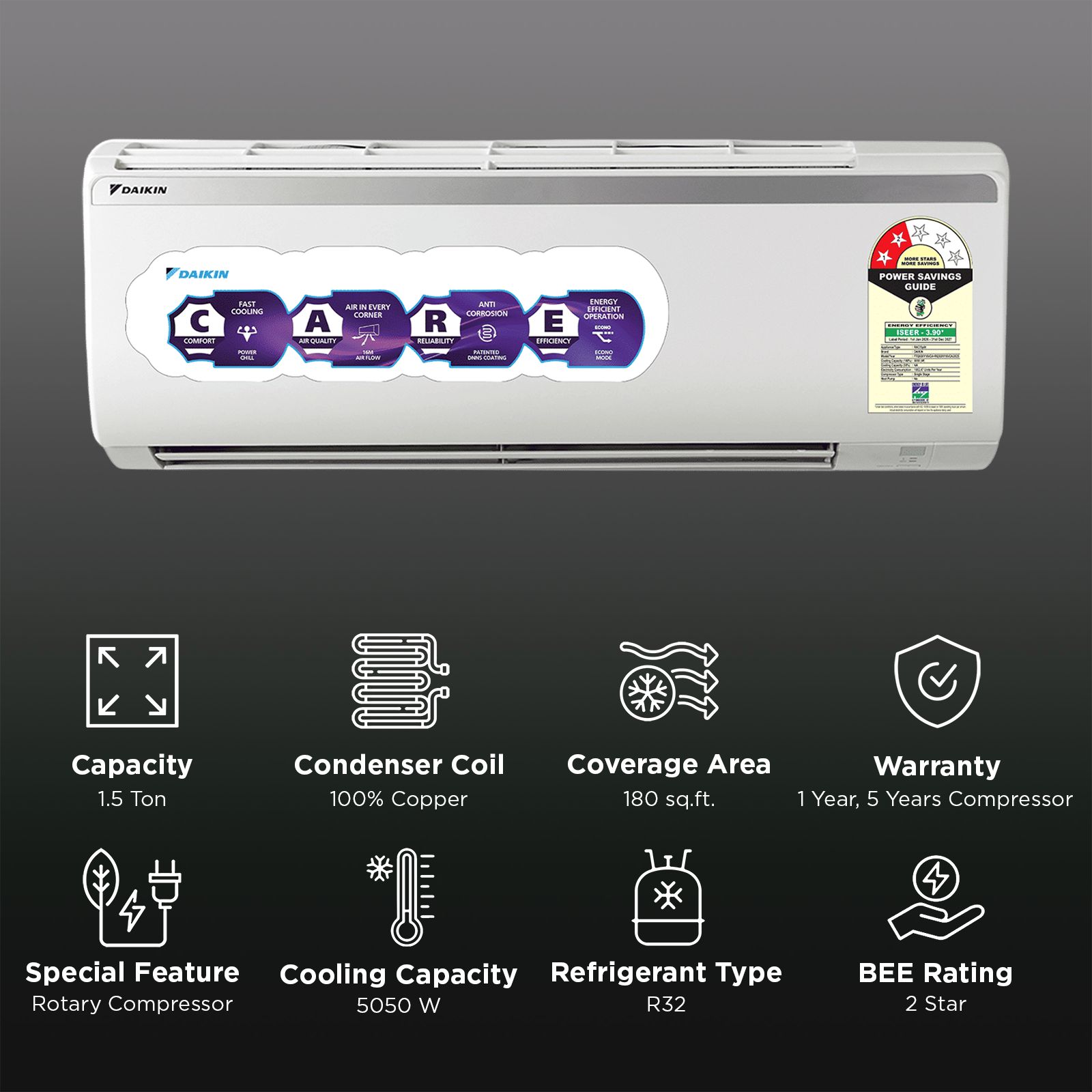 DAIKIN 1.5 Ton 2 Star Split AC (Copper Condenser, PM 2.5 Filter, FTQ50XV16VCA) DAIKIN 1.5 Ton 2 Star Split AC (Copper Condenser, PM 2.5 Filter, FTQ50XV16VCA)_2