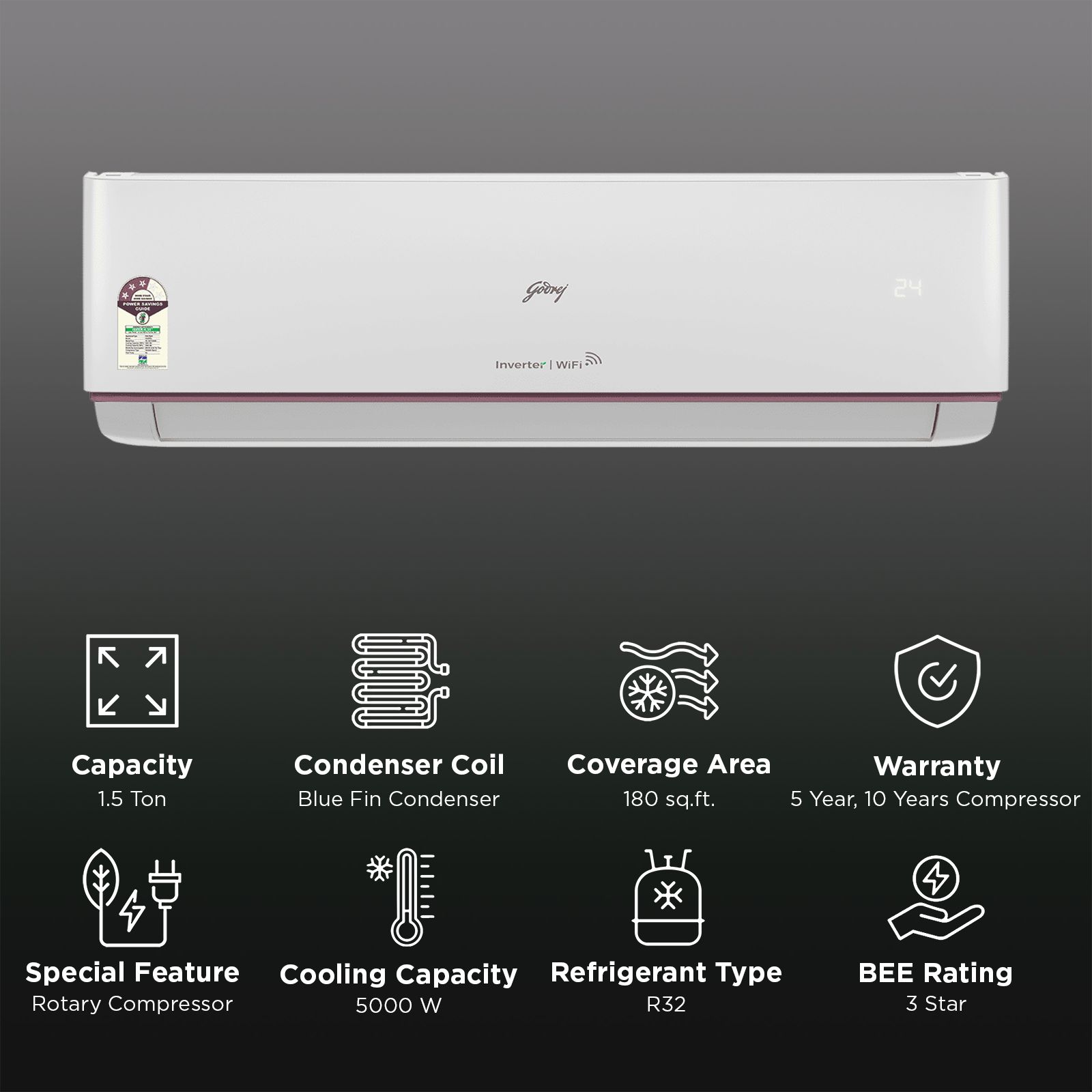Godrej Z Series Convertible 1.5 Ton 3 Star Inverter Split Smart AC with I-Sense Technology (2026 Model, Blue Fin Condenser, HIC 18Z3TG) Godrej Z Series Convertible 1.5 Ton 3 Star Inverter Split Smart AC with I-Sense Technology (2026 Model, Blue Fin Condenser, HIC 18Z3TG)_2