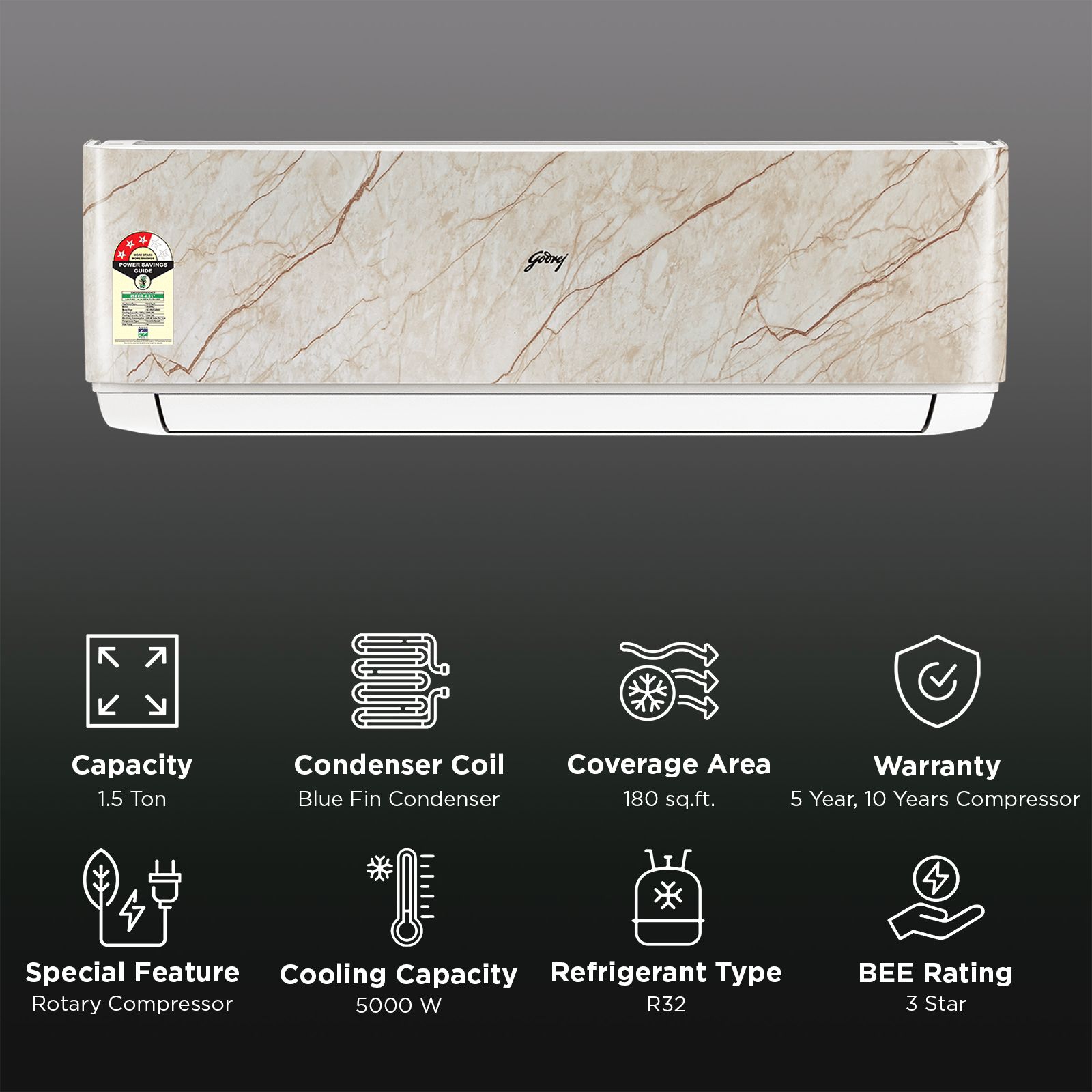 Godrej Vogue Series IOT Convertible 1.5 Ton 3 Star Inverter Split Smart AC with I-Sense Technology (2026 Model, Blue Fin Condenser, HIC 18V3TG)_2