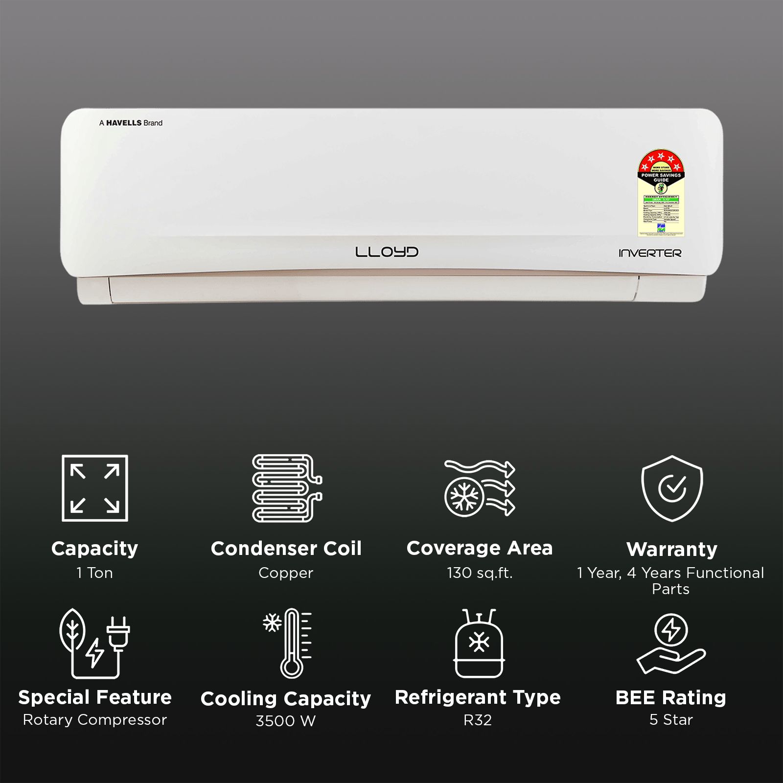 LLOYD 6 in 1 Convertible 1 Ton 5 Star Inverter Split AC with Ice Clean (Copper Condenser, GLS12I5GGCGR)_2