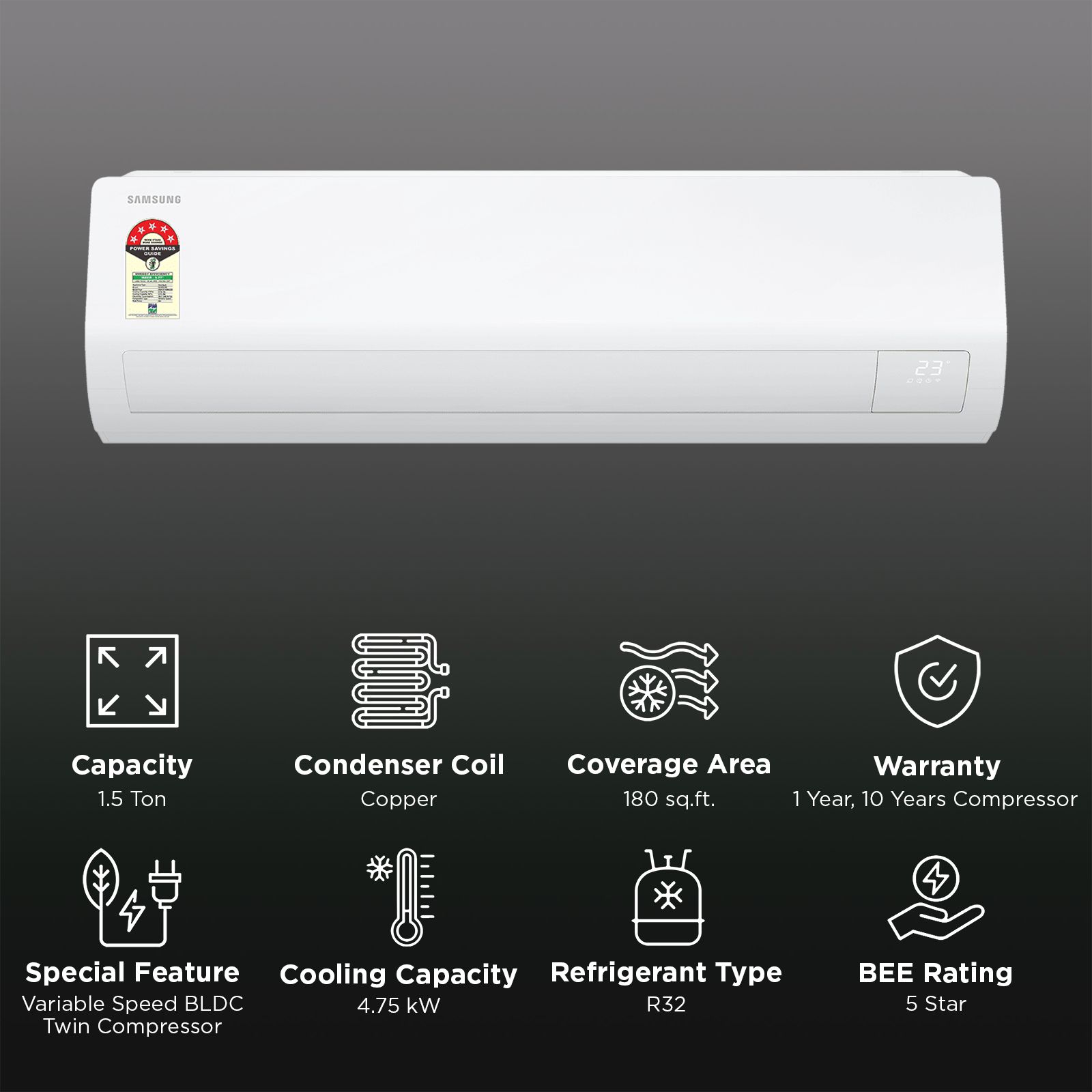 Samsung AR50 5 in 1 Convertible 1.5 Ton 5 Star Inverter Split Smart AC with AI Auto Cooling (2026 Model, Copper Condenser, AR50H18D15H)_2