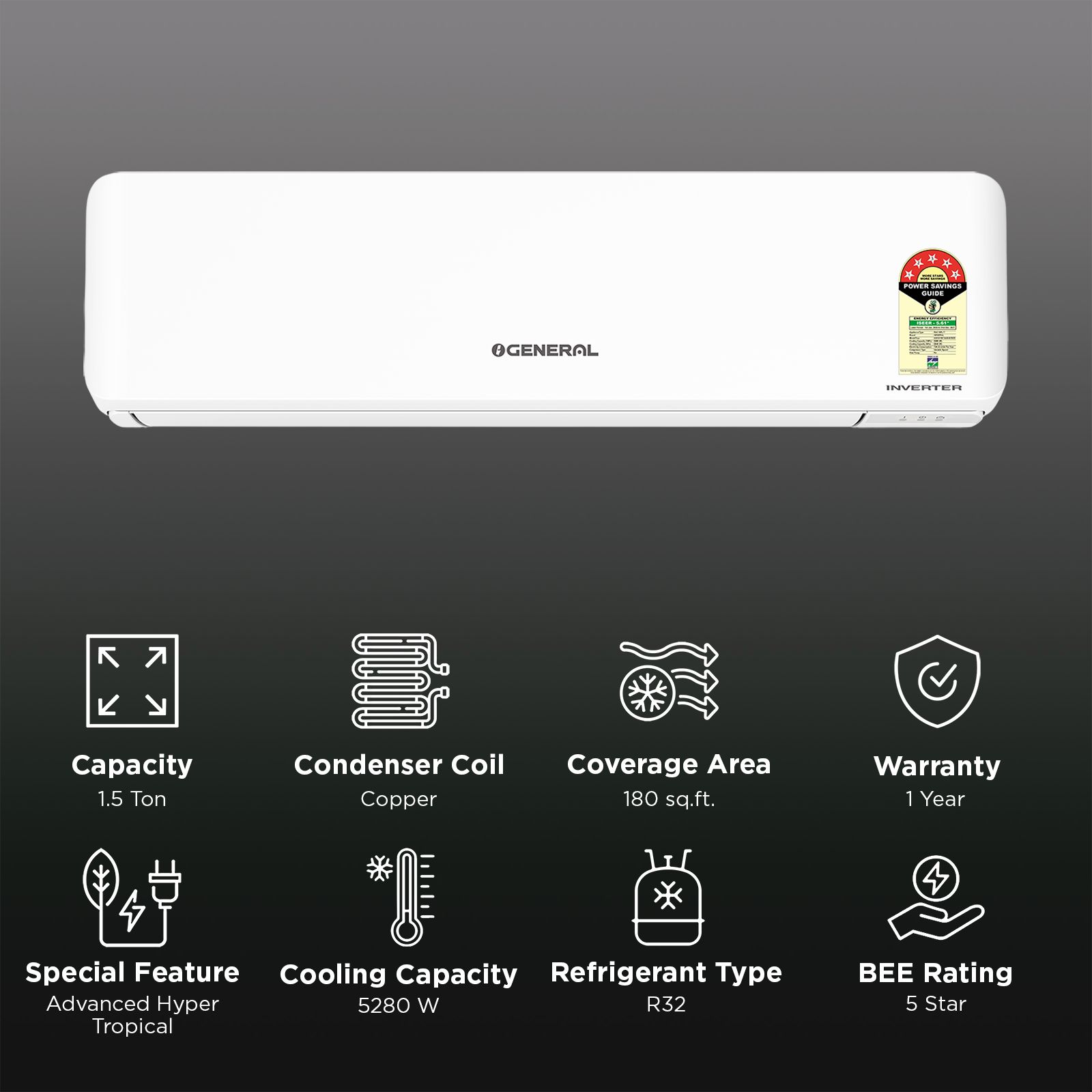 O GENERAL Advance Hyper Tropical 1.5 Ton 5 Star Inverter Split AC (2026 Model, Copper Condenser, ASGG18CGAB-B) O GENERAL Advance Hyper Tropical 1.5 Ton 5 Star Inverter Split AC (2026 Model, Copper Condenser, ASGG18CGAB-B)_2