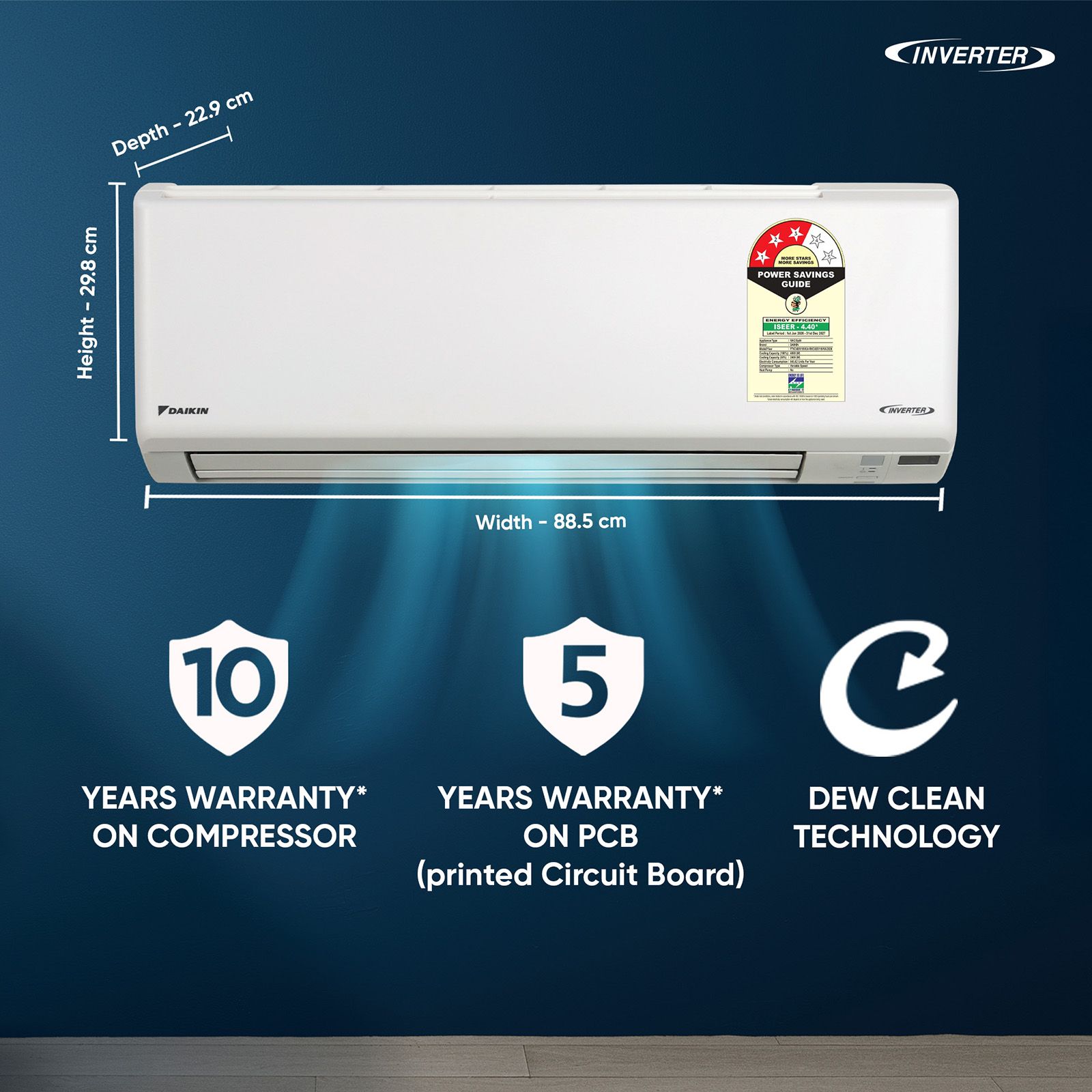 DAIKIN 1.4 Ton 3 Star Inverter Split AC (Copper Condenser, Anti Bacterial Coated Prefilter, FTKC48XV16) DAIKIN 1.4 Ton 3 Star Inverter Split AC (Copper Condenser, Anti Bacterial Coated Prefilter, FTKC48XV16)_6